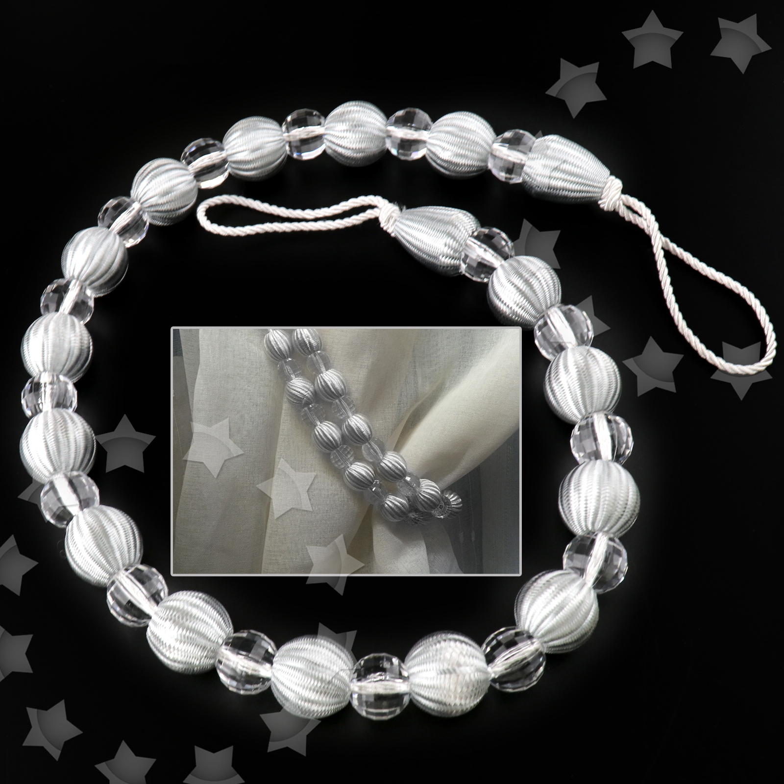 75cm Crystal Tie Back Rope Glass Bead Curtain Beads Door Window Decor 6
