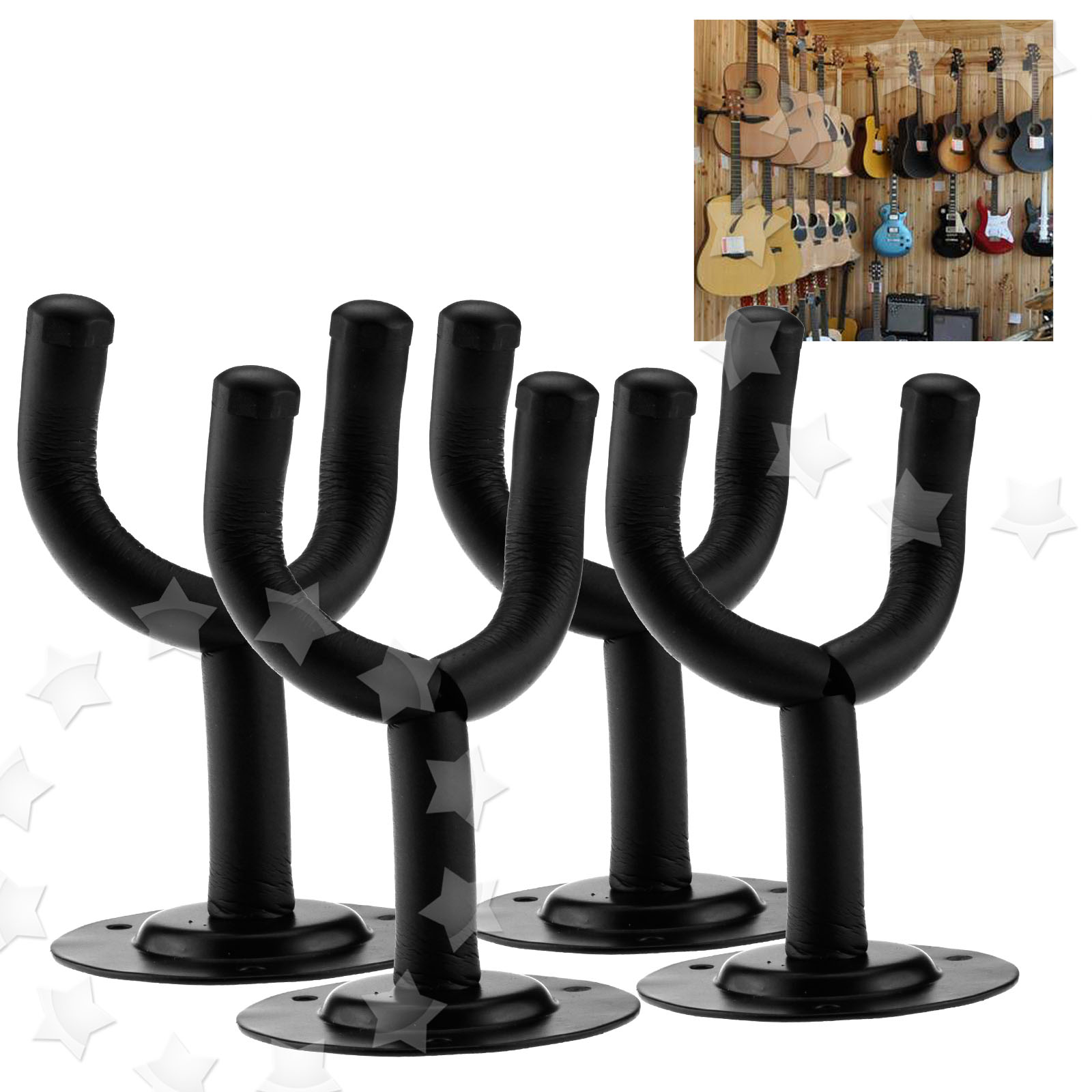 2x /4x Guitar Bass Wall Mounting Brackets Hangers Padded Hooks Display