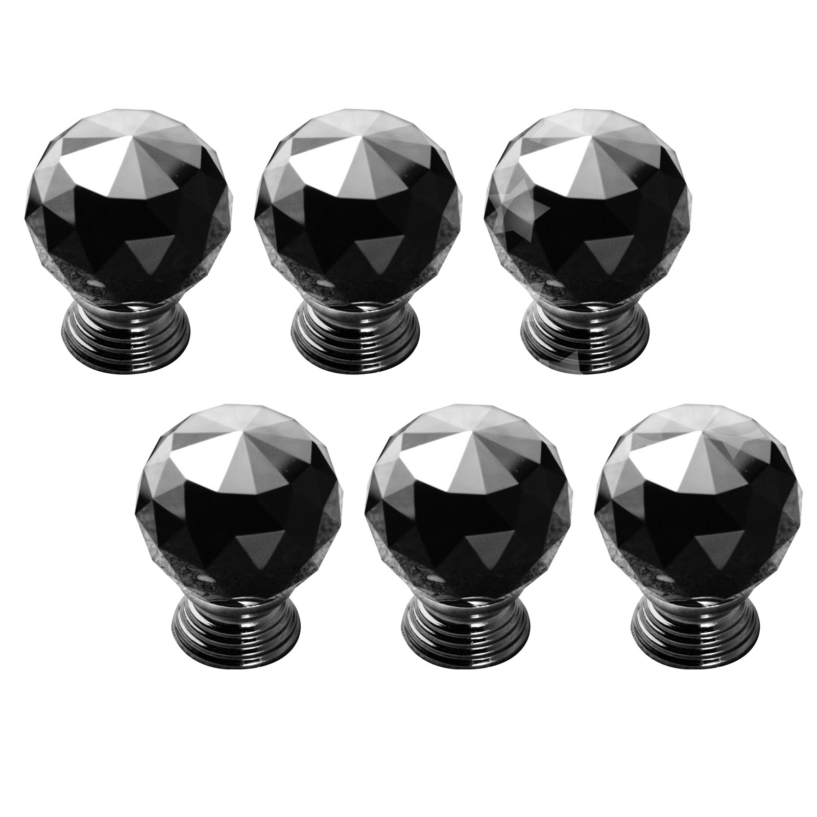 6pcs x Black Crystal Glass Cut Door Knobs Pull 30mm Kitchen