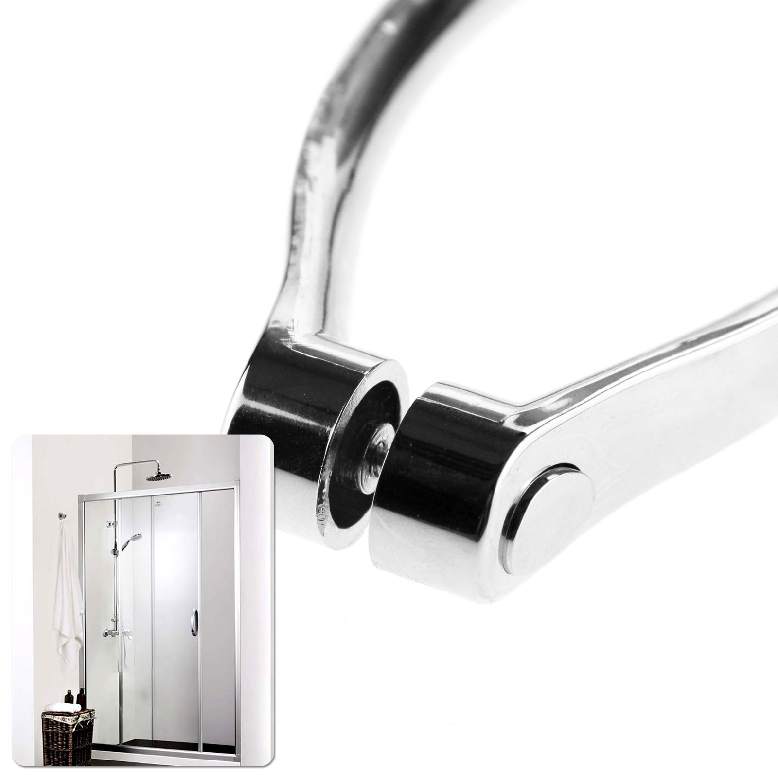 2 PIECES CHROME PLATED HOME SHOWER DOOR KNOB HANDLES ARC SHAPED