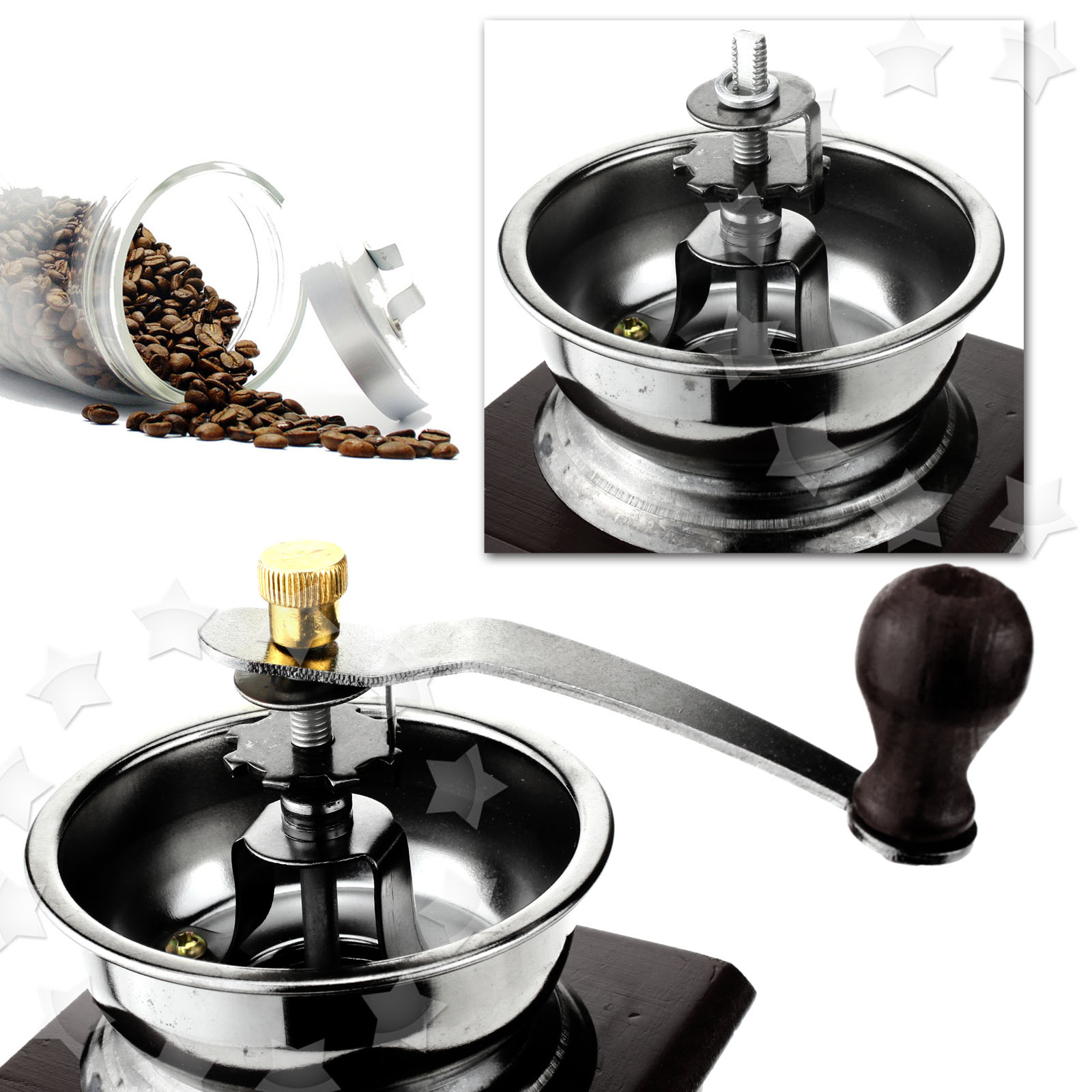 Deep Brown Manual Rotating Handle Double Steel Blades Classical Coffee
