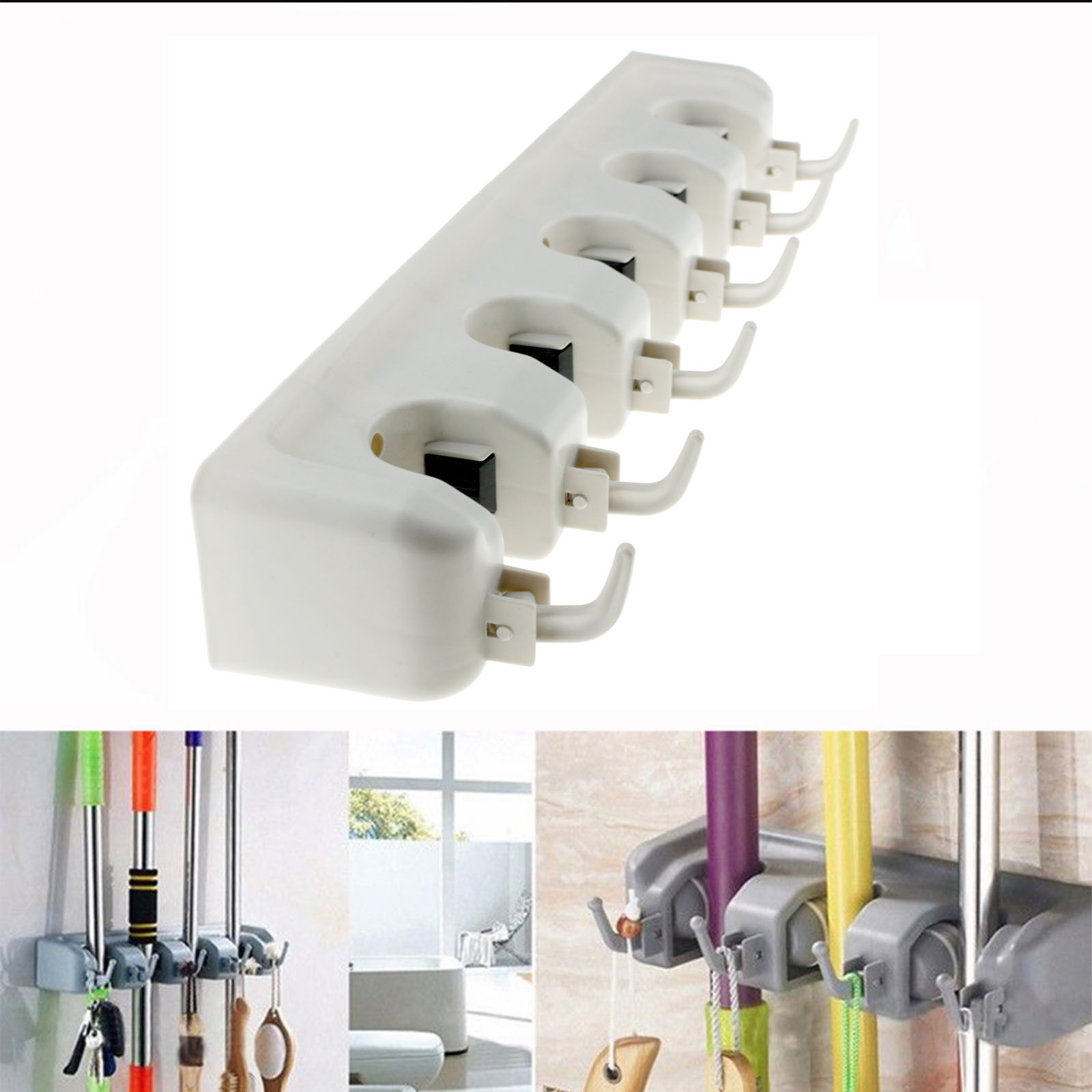 5 Position Mop Broom Organizer Holder Brush Wall Storage Mounted Hanger Rack | eBay1600 x 1600