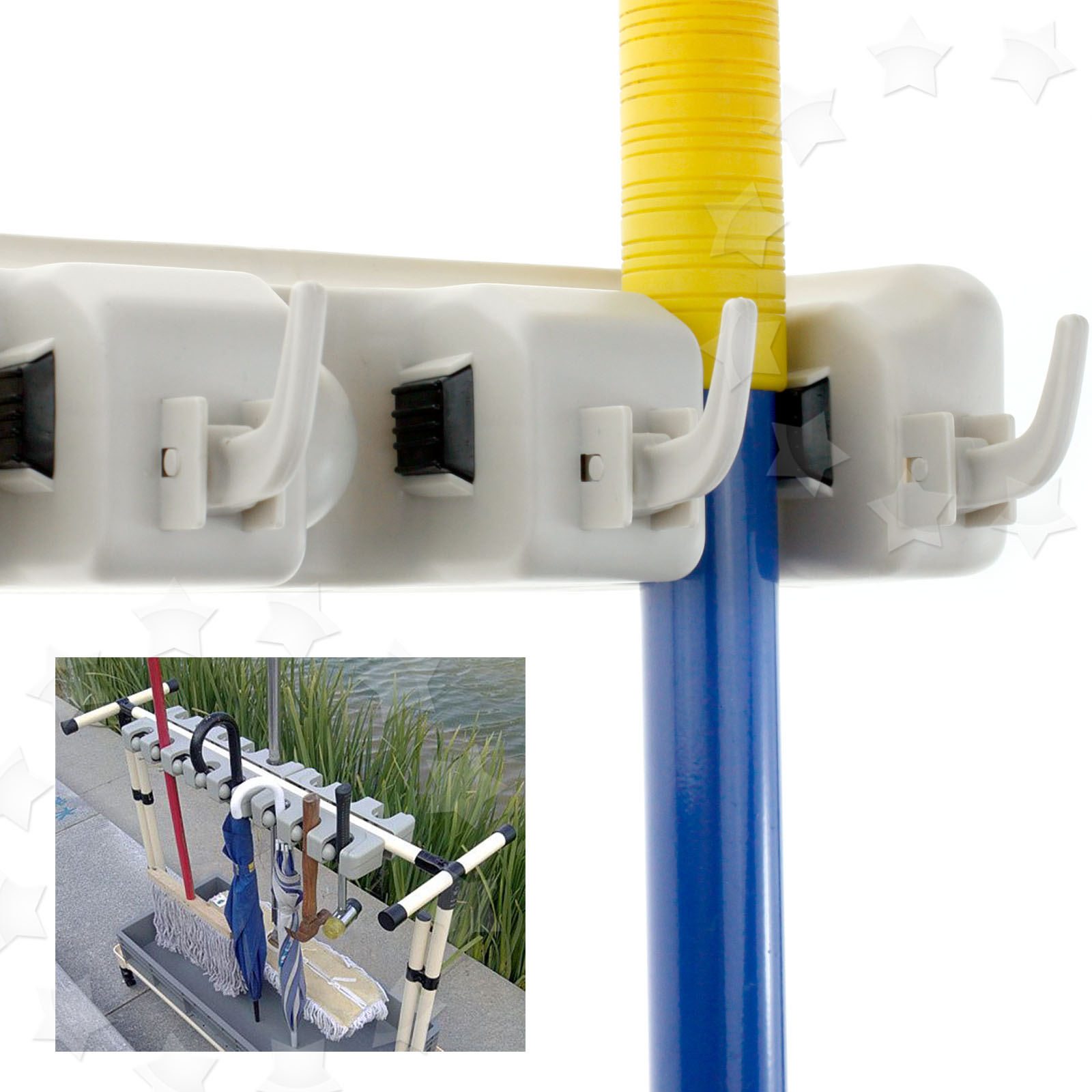 5 Position Mop Broom Organizer Holder Brush Wall Storage Mounted Hanger Rack | eBay1600 x 1600