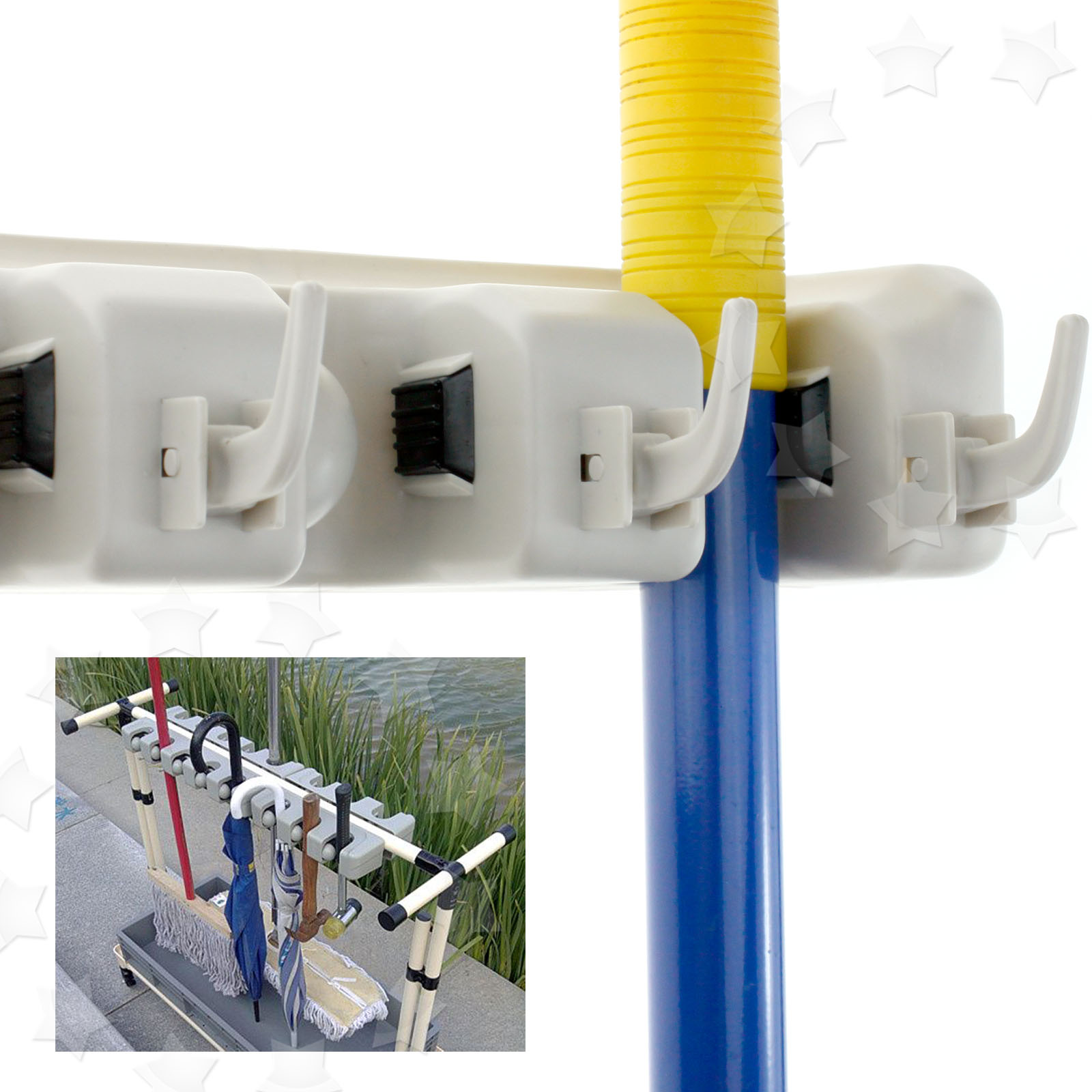 5 Position Mop Broom Organizer Holder Brush Wall Storage Mounted Hanger Rack | eBay