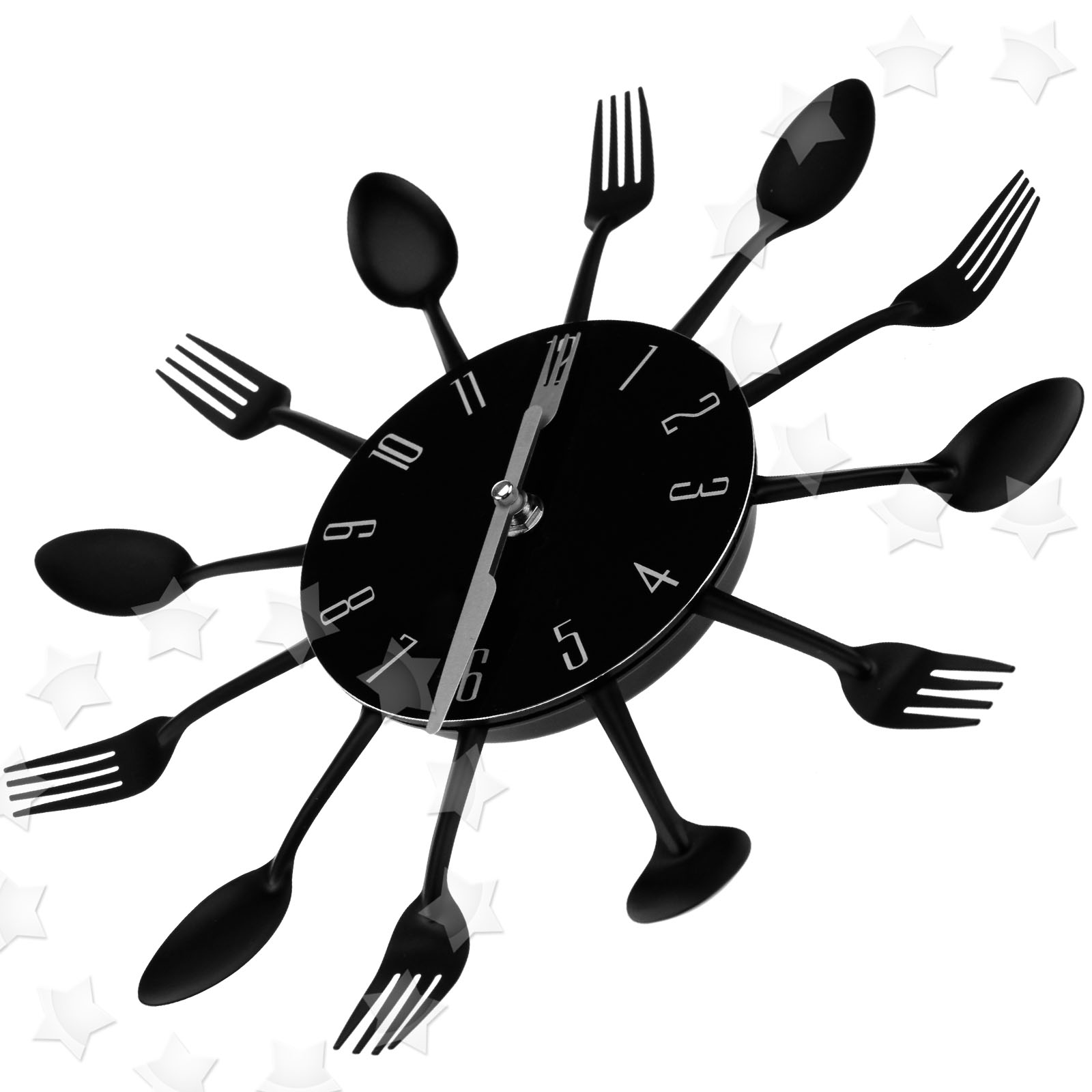 Black Color Design Style Cutlery Kitchen Utensil Wall Clock Spoon Fork