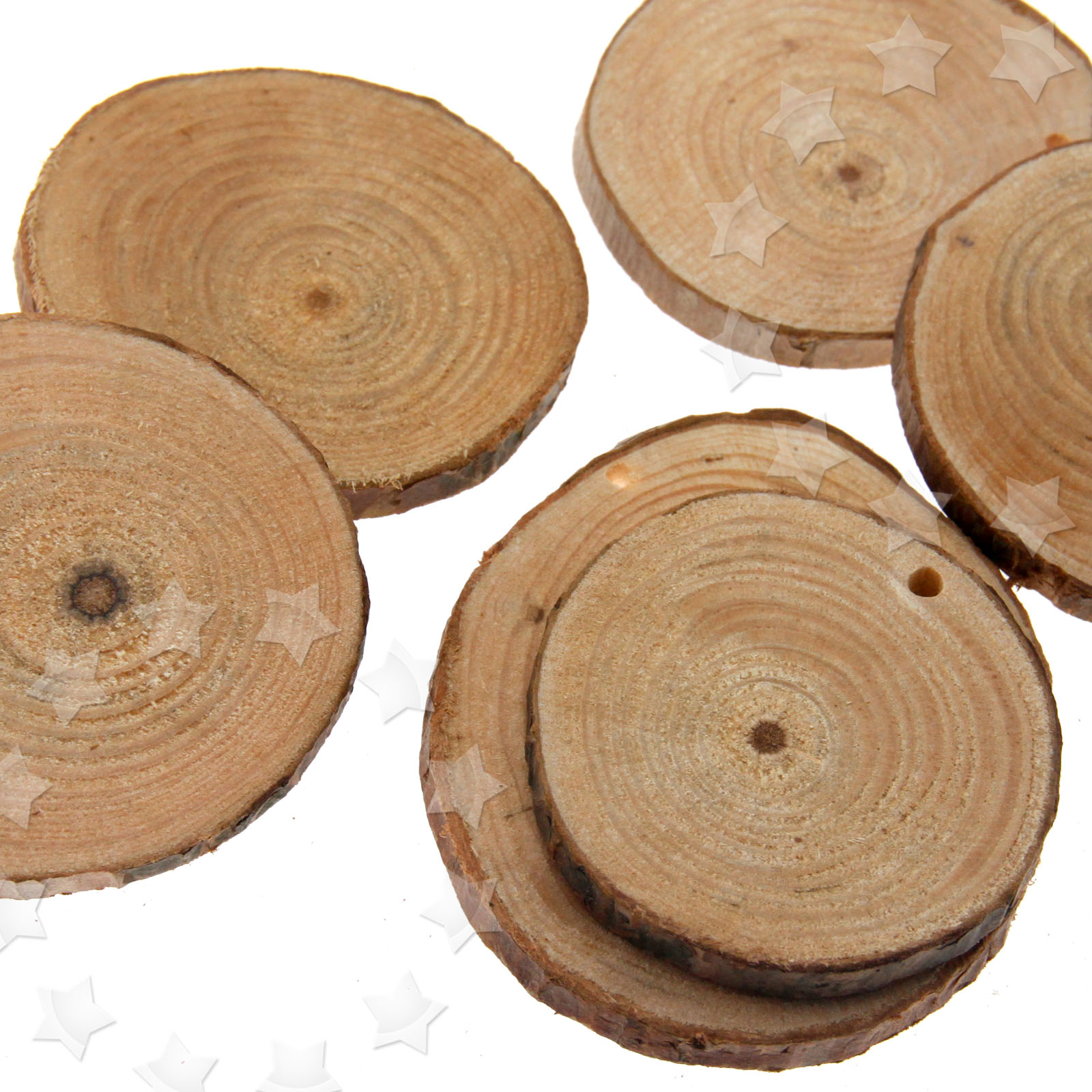 24PCS ROUND NATURAL WOOD DISCS SLICES WITH HOLE FOR DIY CRAFT HOBBIES