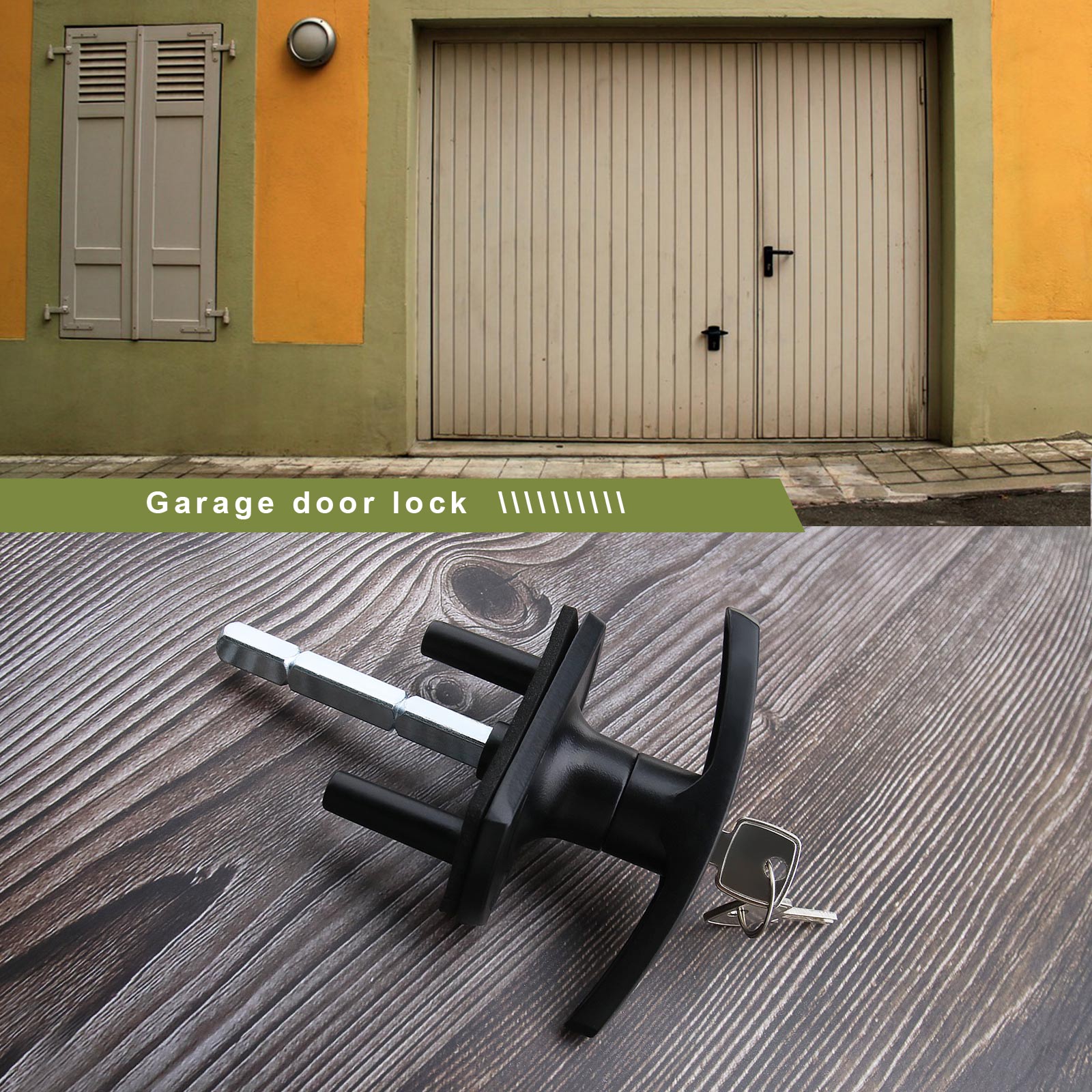 Black THandle Garage Door Lock 75mm Shaft 35mm Fixing Spigots For
