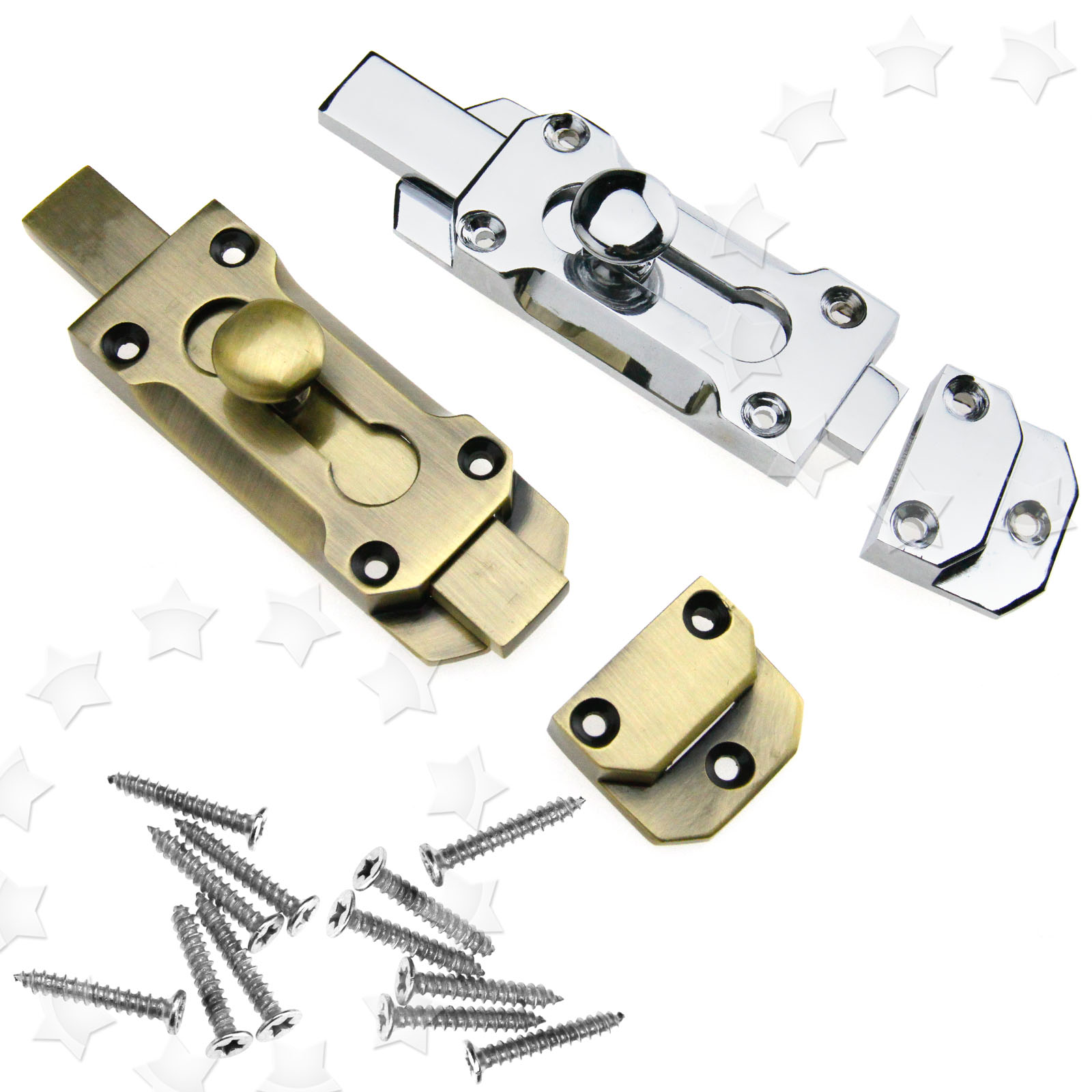 100mm Slide Bathroom Door Bolt Barrel Lock Catch Antique Brass/Chrome