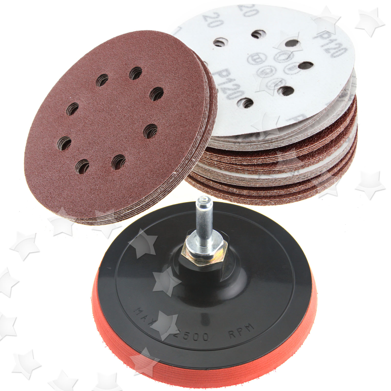 M14 x 8mm 125mm Self Adhesive Backing Pad Hook & Loop + 50pcs Sanding