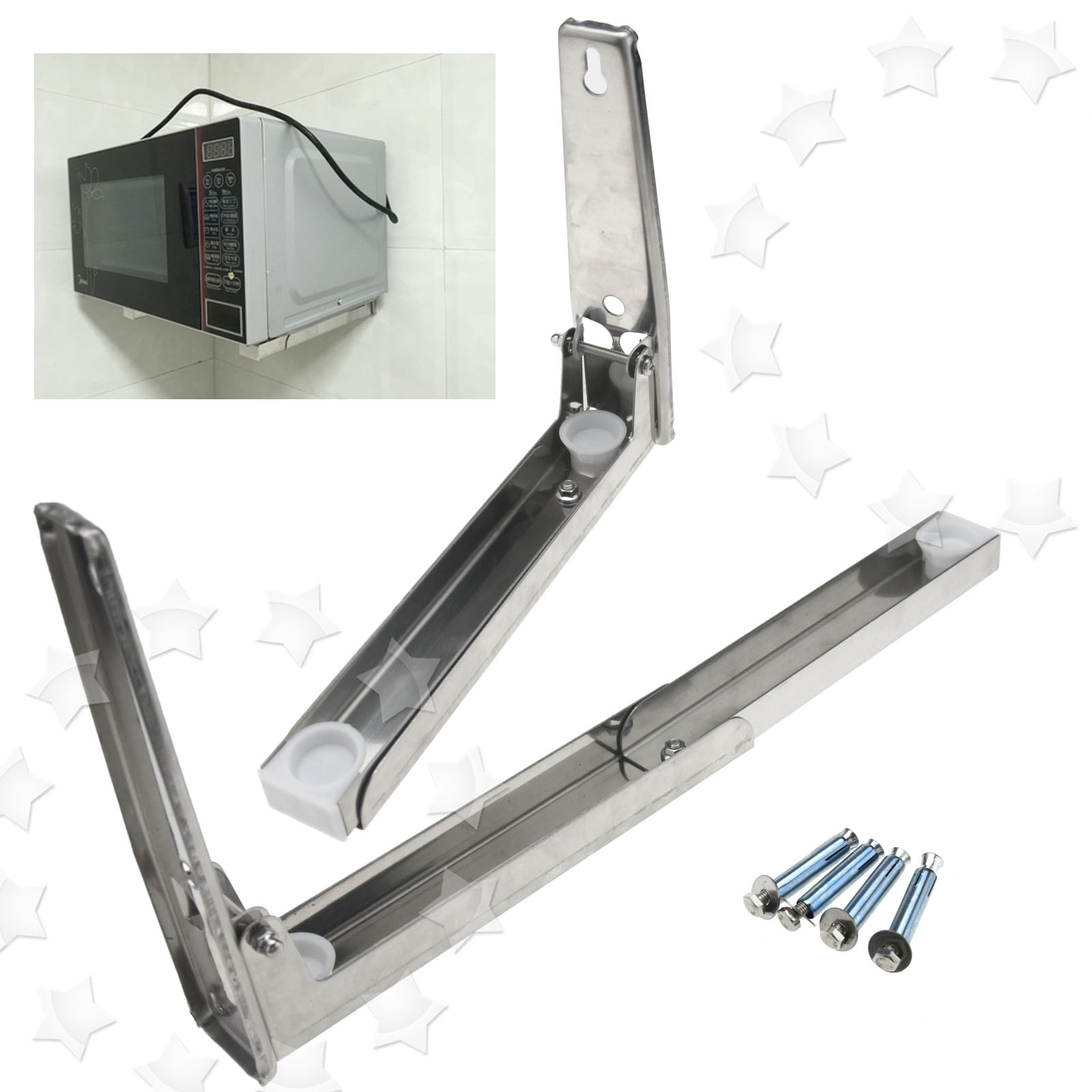 Microwave Oven Wall Mount Bracket Foldable Stretch Shelf Rack Stainless