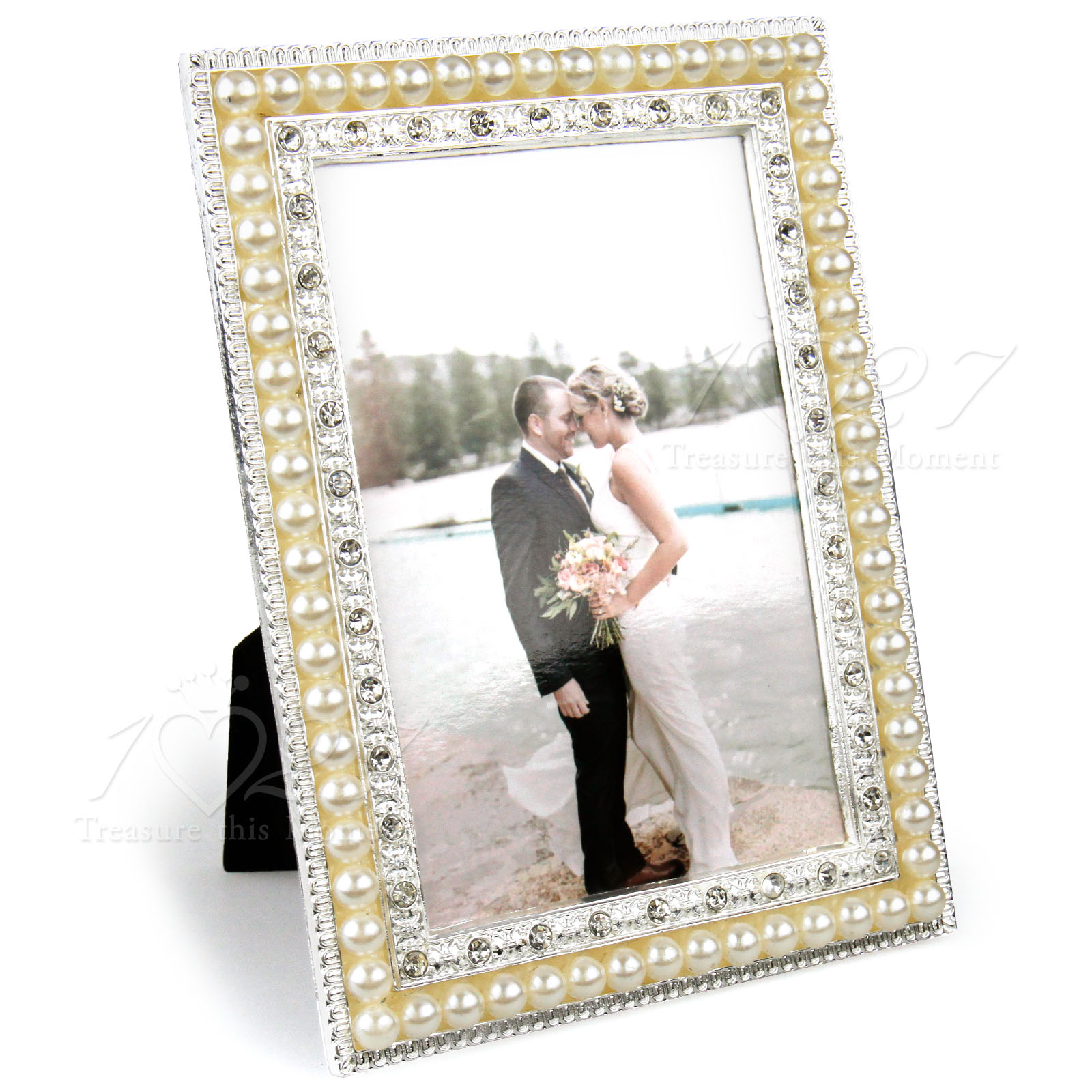 Handmade Silver Photo Picture Frame Elegant Luxury Design With Pearl