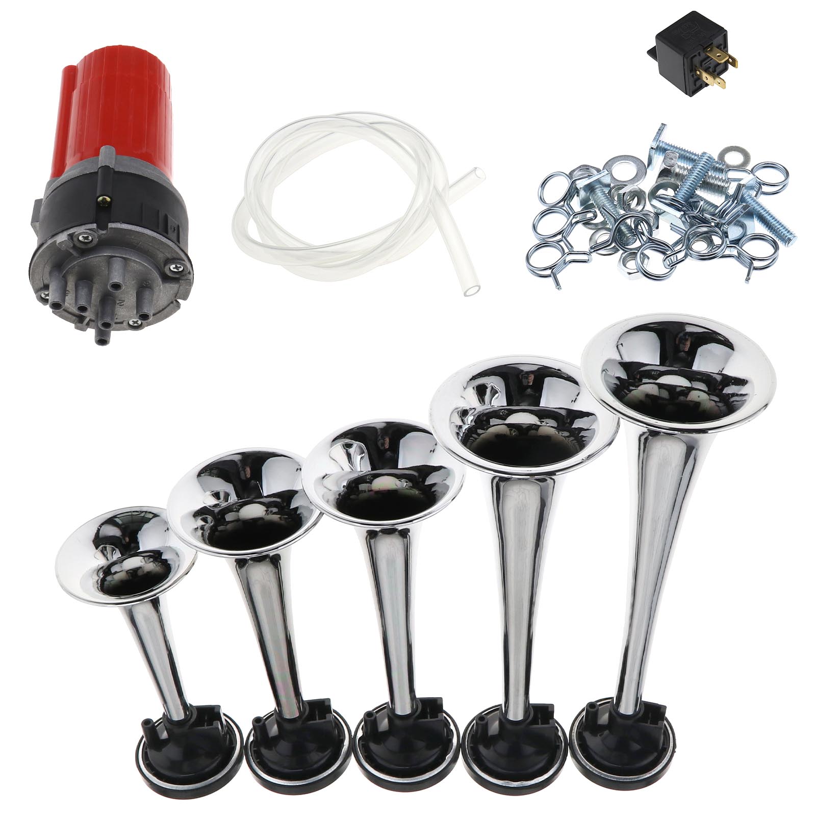 150DB 5 Trumpet Chrome Musical Air Horns Set For Car Truck Boat eBay