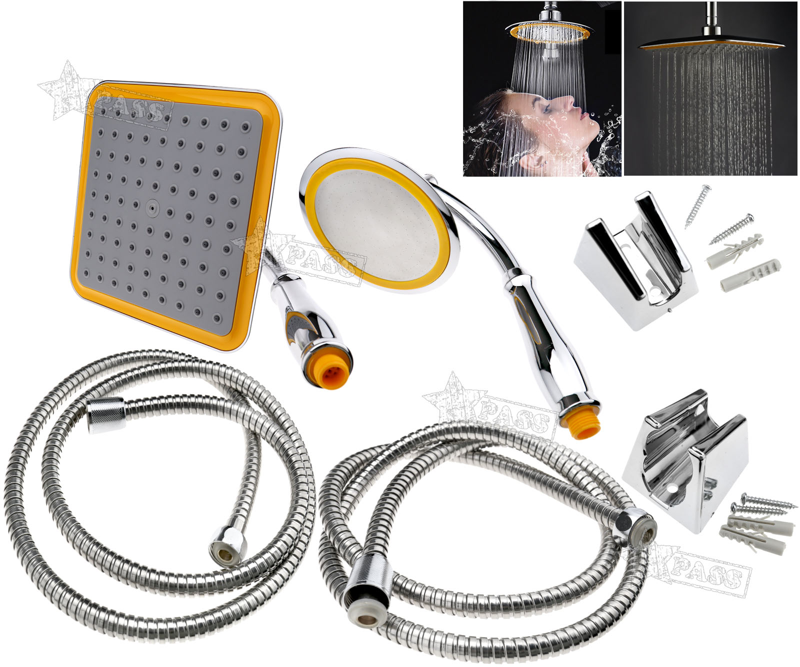 6"/8'' Shower Head Extension Rainfall Rain Arm With Hose Kit Round ABS