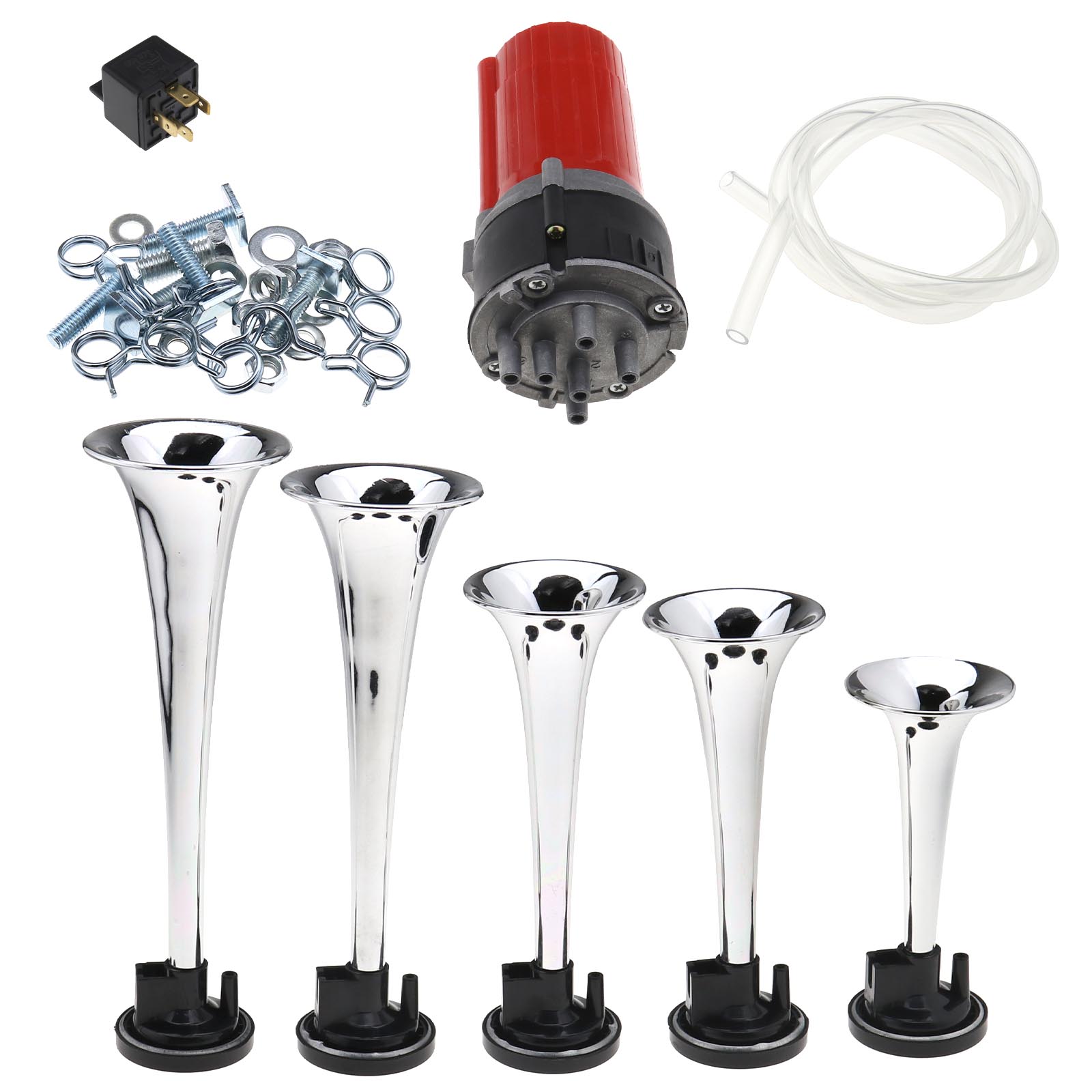 5 Trumpet Musical Air Horns Set w/ Compressor 150DB For Car Truck Boat