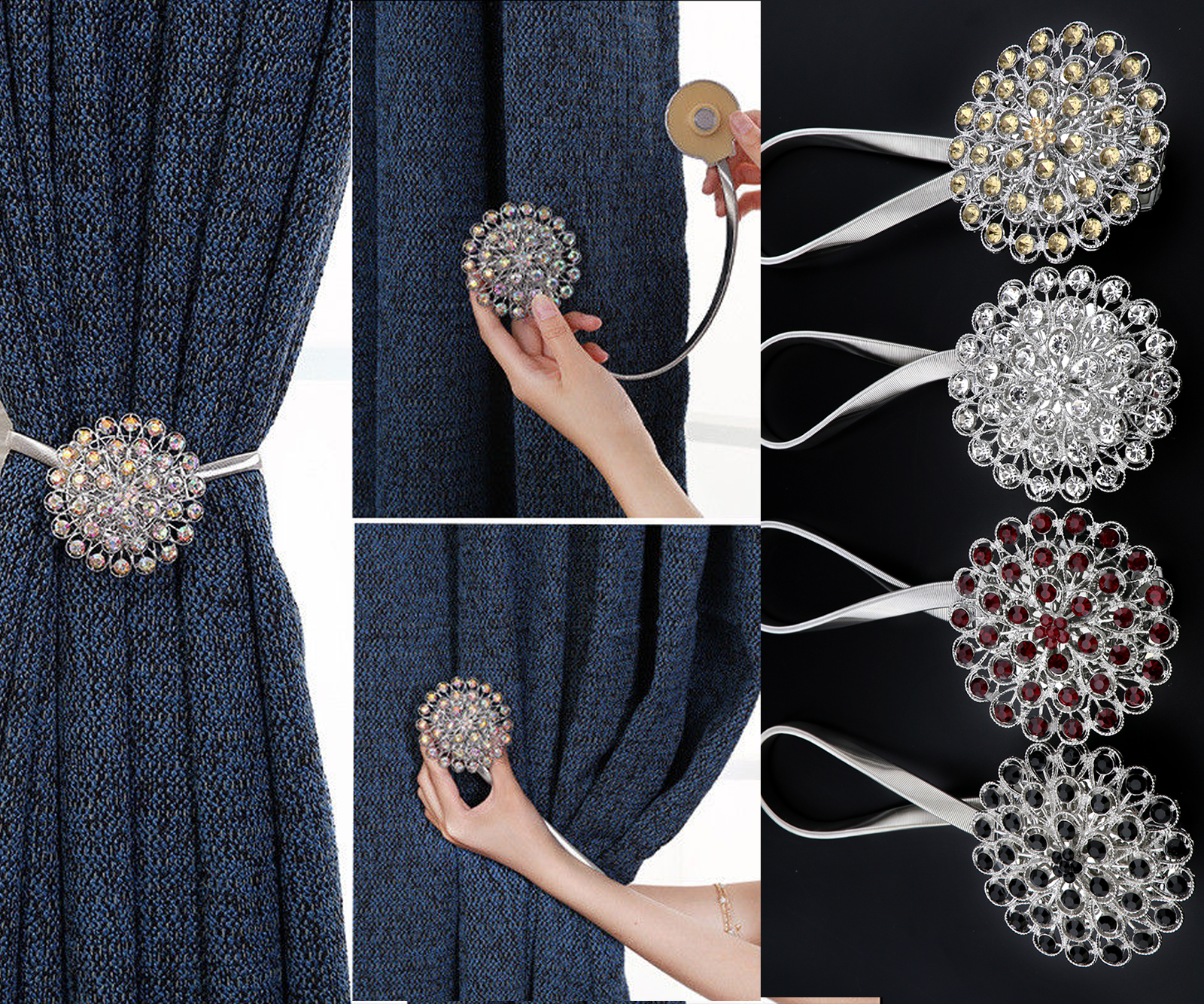 2X Crystal Curtain Clip Tiebacks Tie Backs Buckle Home Luxury