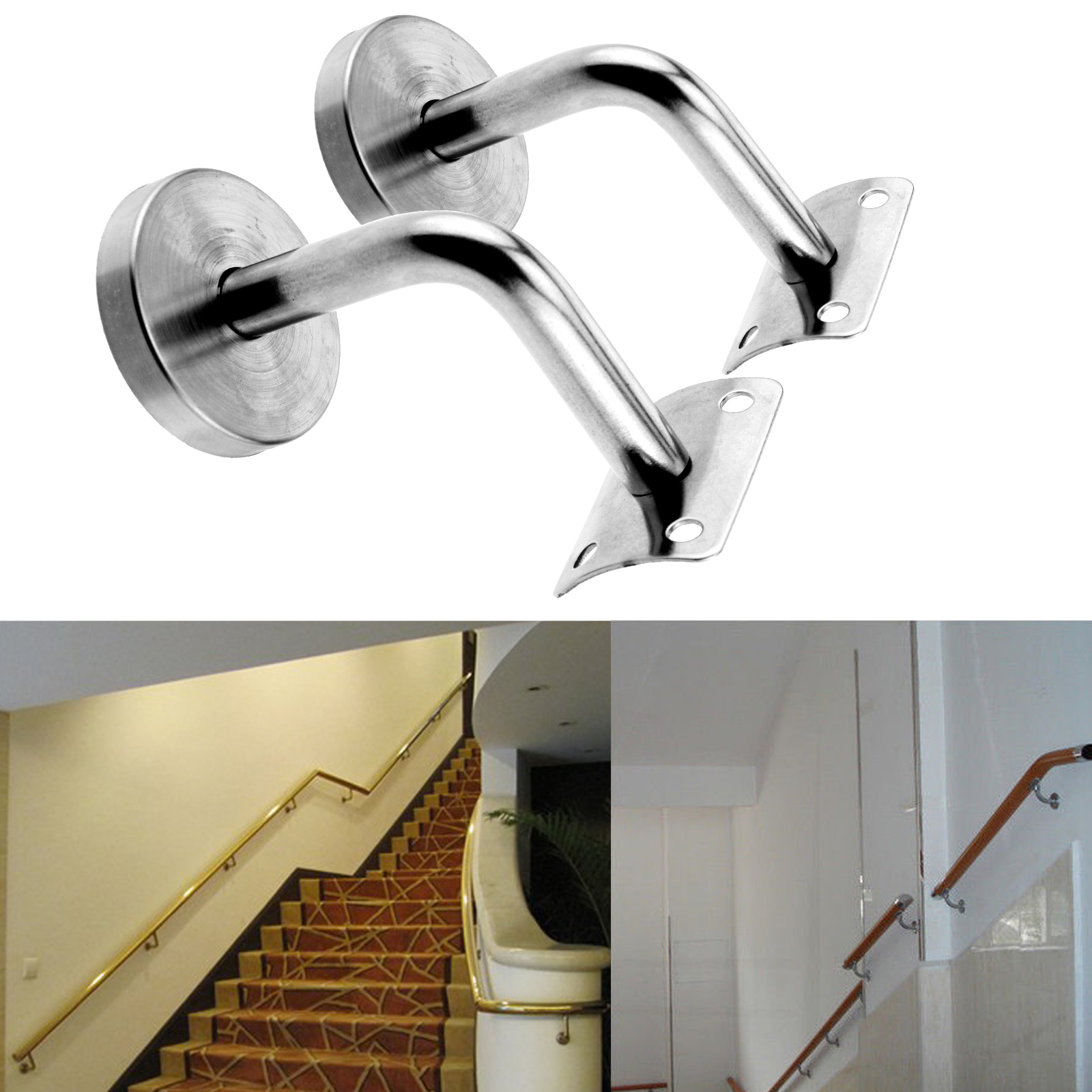 2X Handrail Stainless Steel Stair Wall Brackets Hand Rail Bracket Bannister UK eBay