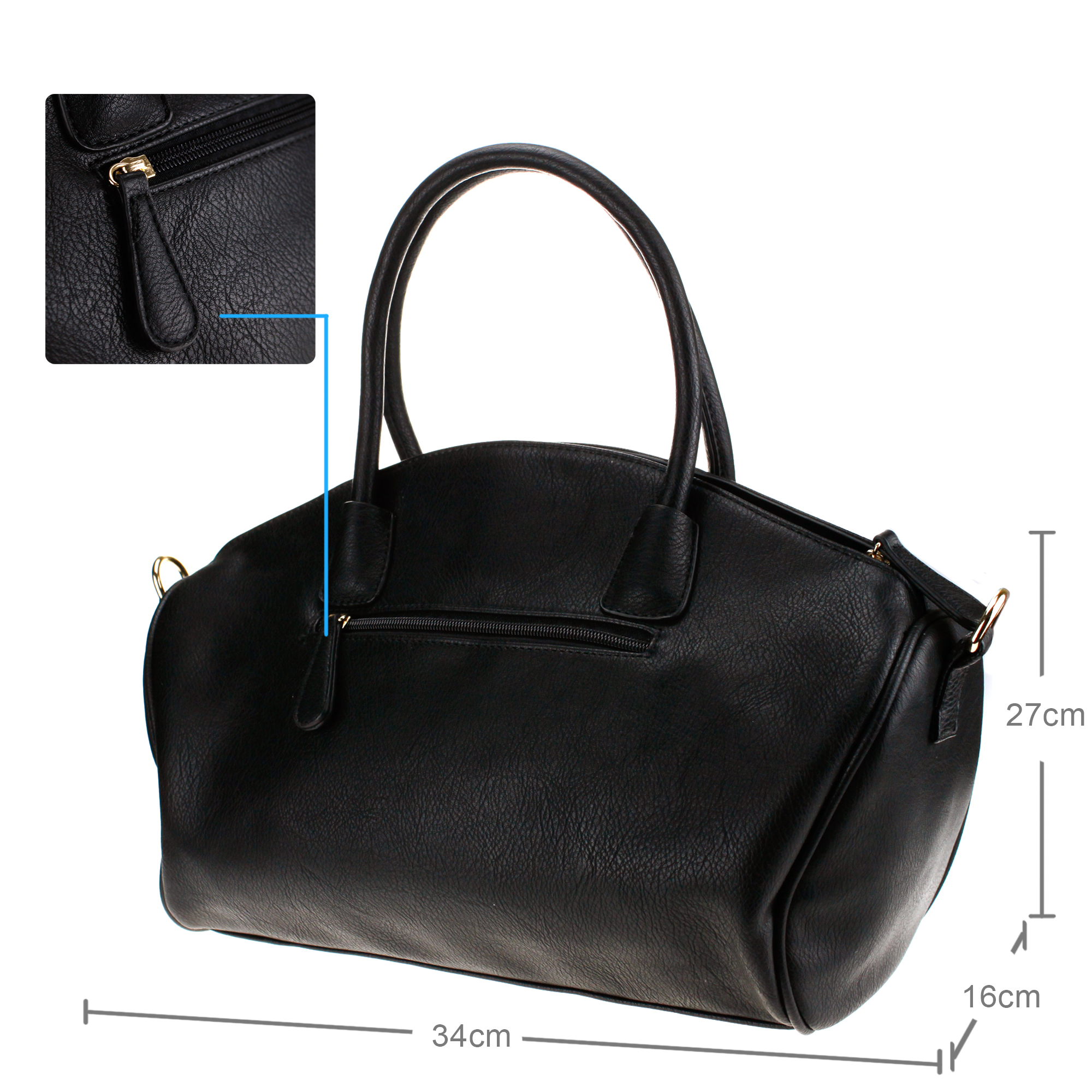 Lady Classic Design Pure Black Posh Long Strap Satchel Nonleather