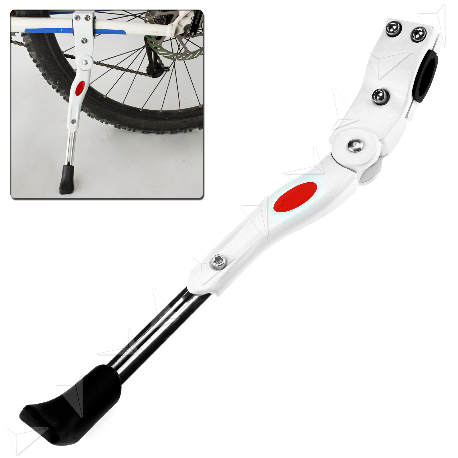 White Bike Bicycle Adjustable Side Kickstand Prop Kick Stand Rubber