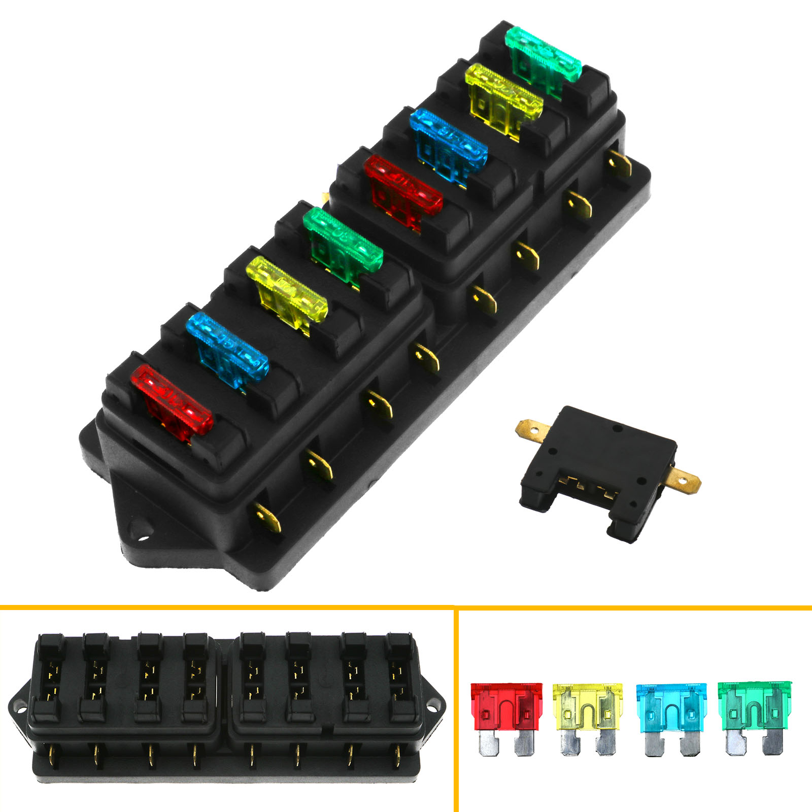12/24V Universal Car Truck 8 Way Circuit Standard Blade Fuse Box Holder Block