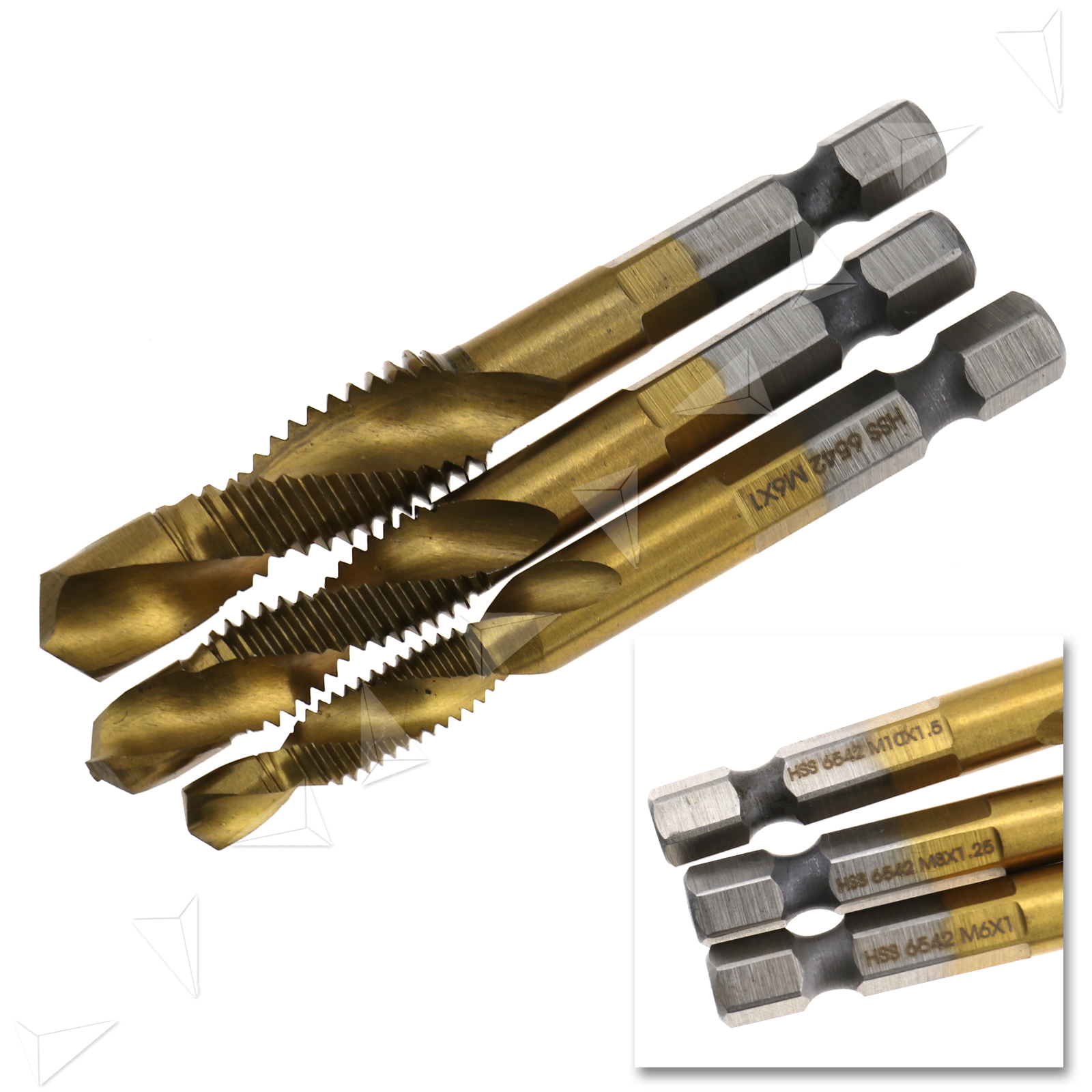 6x M3-M10 HSS Gewindebohrer Metrisch Gewindeschneider Sechskantschaft Bit Set