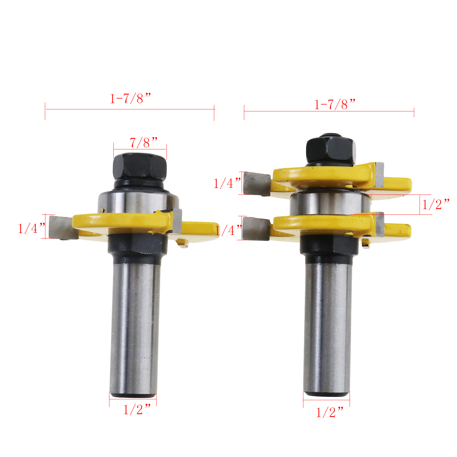 Router Bits 2Pcs Carbide 45degree 1/2" Shank Matched Carbide Alloy
