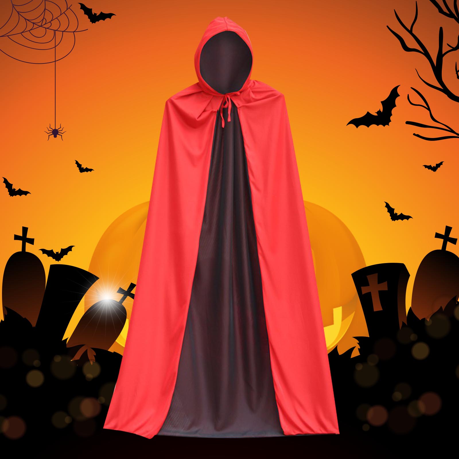 Cloak Party Vampires Cape Cosplay Costumes Black and Red Halloween Cape for Women Men Unisex Adult