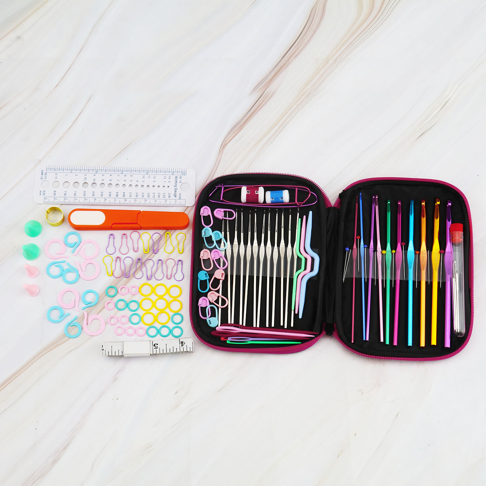 22X Multi Color Aluminium Häkelnadel Kit Garn Stricken Nadel Set mit Fall