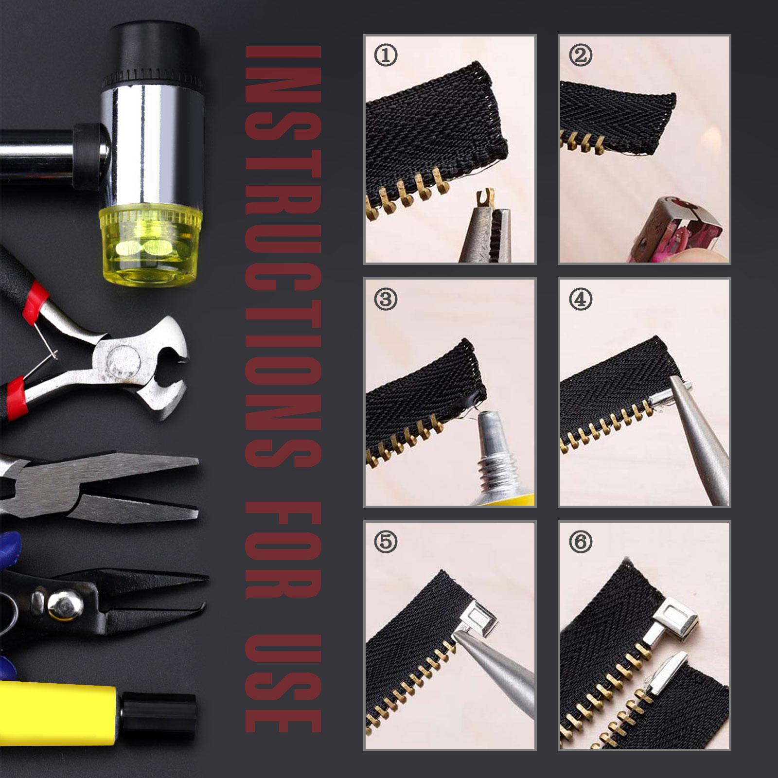 12 Set Zipper Repair Zipper Stopper Open End Metal for Tailor Sewing