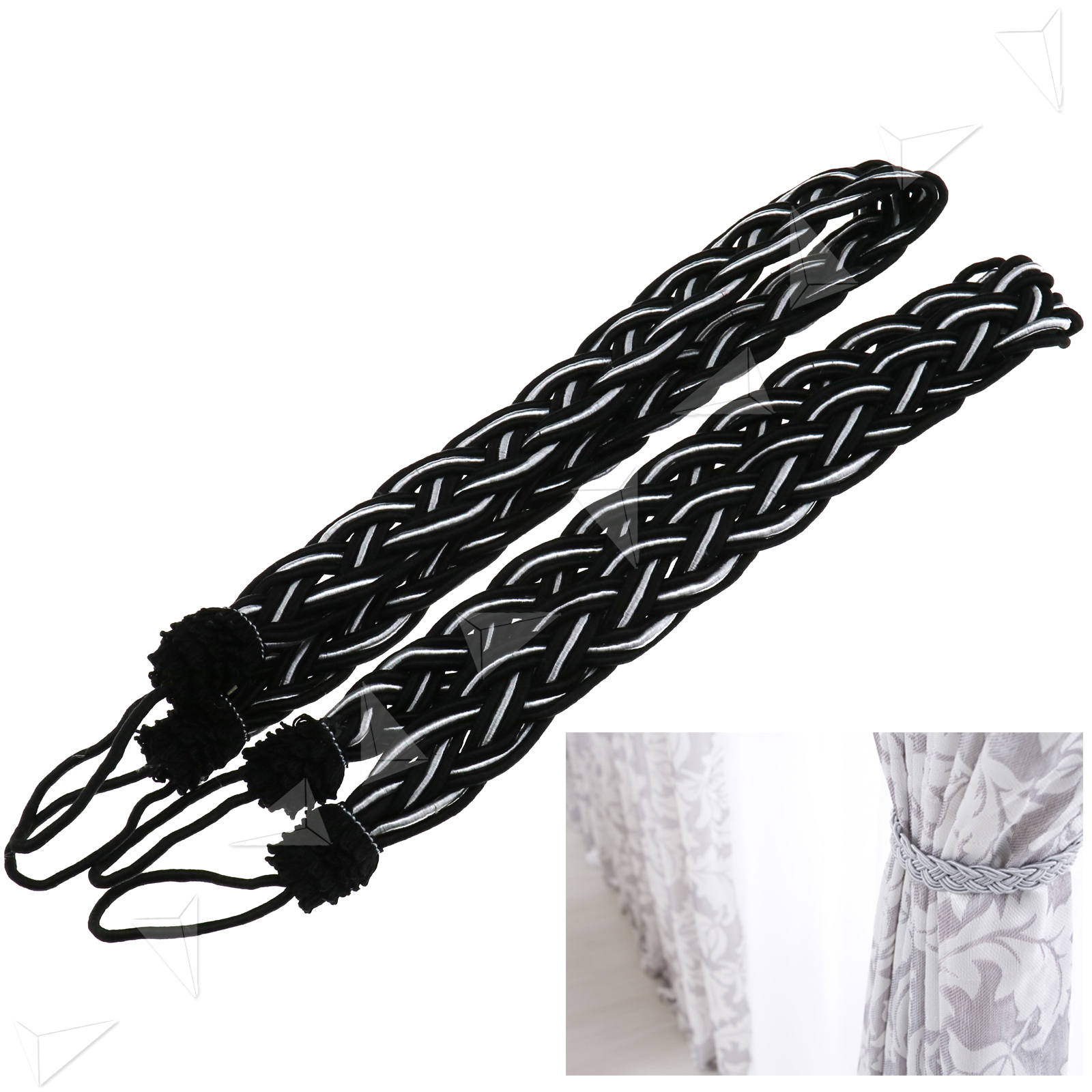Pair Braided Satin Rope Curtain Tie Backs Tiebacks Holdback Curtain