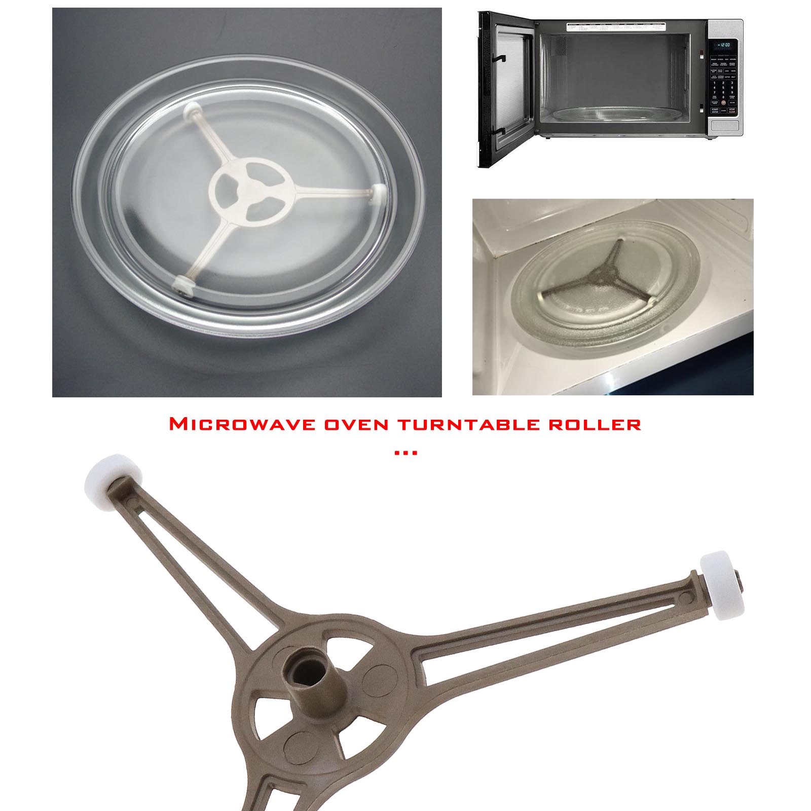 Triple Arm Microwave Glass Turntable Plate Holder Ring Roller Support