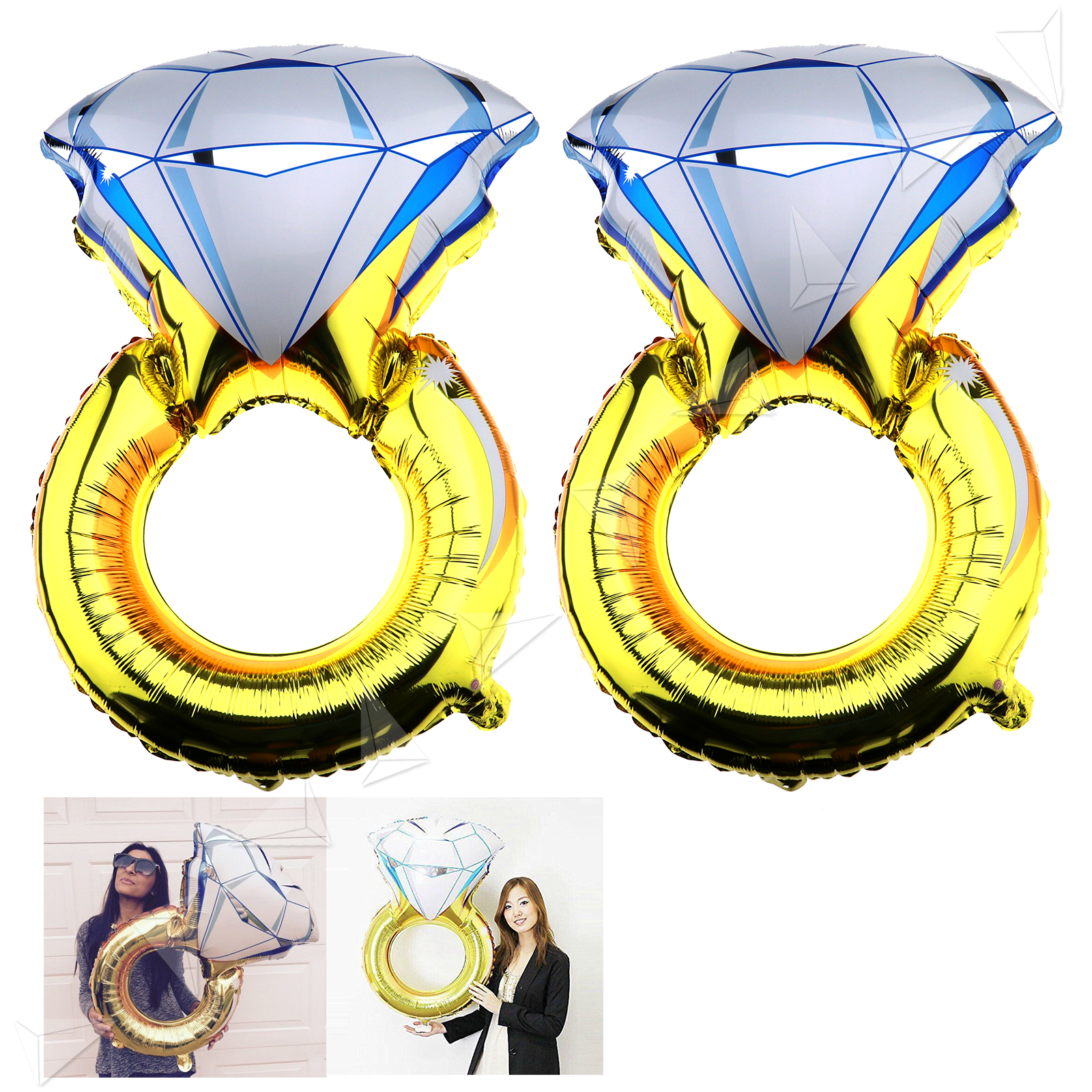 2Pcs Diamond Ring Foil Balloon Engagement Wedding Gold Love Hen Party