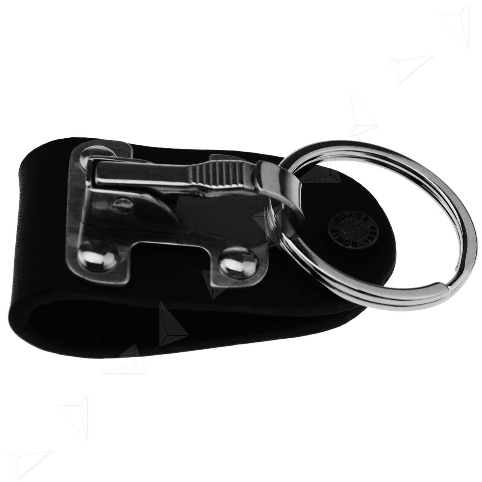 Stainless Steel Black Leather Detachable Key Chain Belt Clip Ring