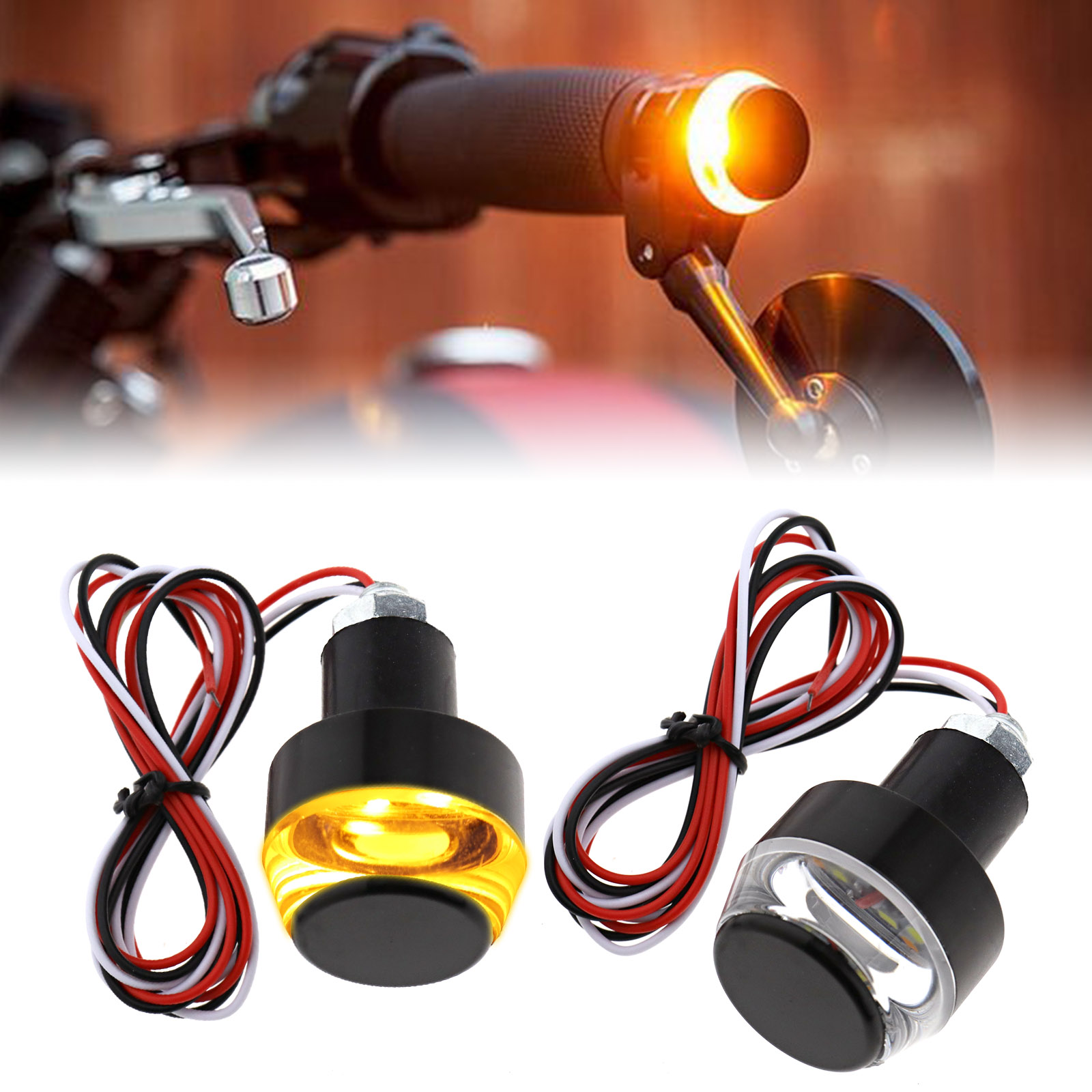 2X 22mm Motorcycle Handlebar Turn Signal Lamp Warning Light Amber LED