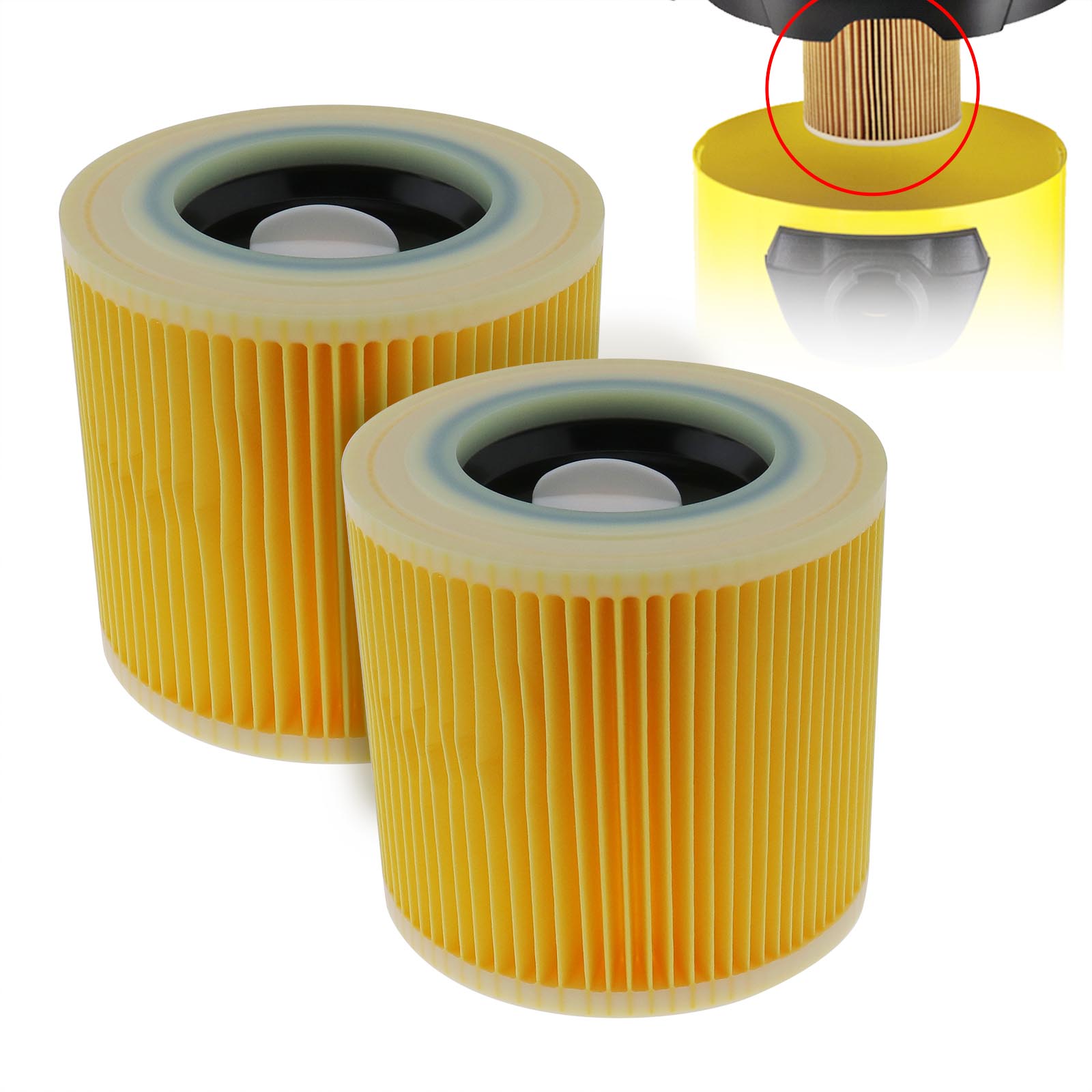 Pack of 2 Cartridge Filter For Karcher WD2.200 WD3.500 Wet & Dry Vacuum