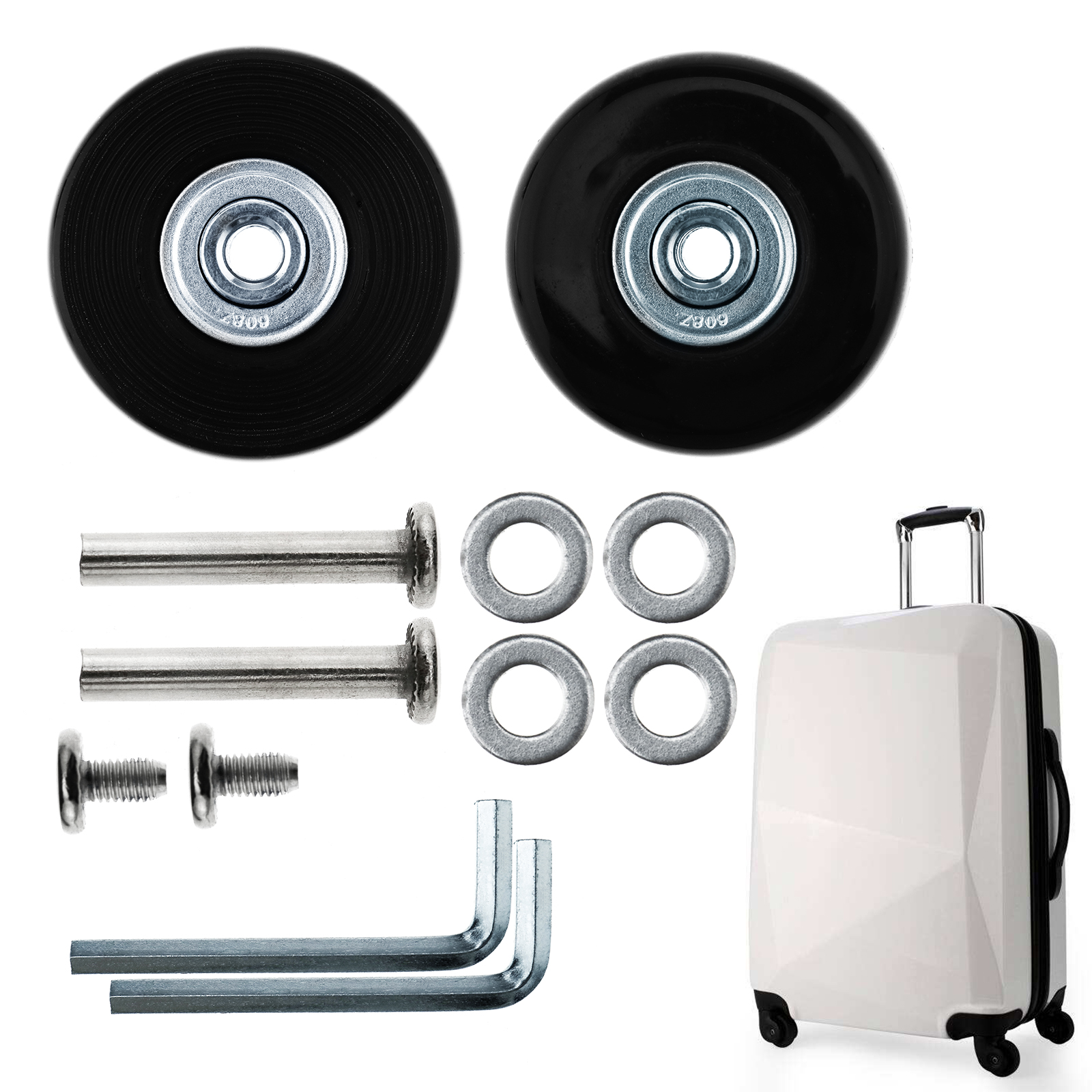 2X 50X18MM LUGGAGE Replacement Wheels Kit with Axles Wrenches Repair