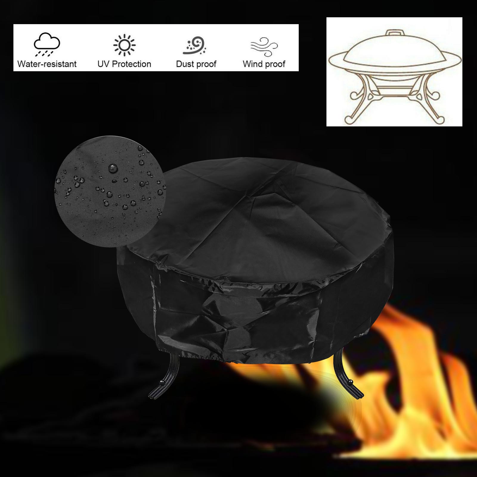 30 '' / 36 "Schwarz Runde Premium Wasserdichte Feuerstelle Abdeckung