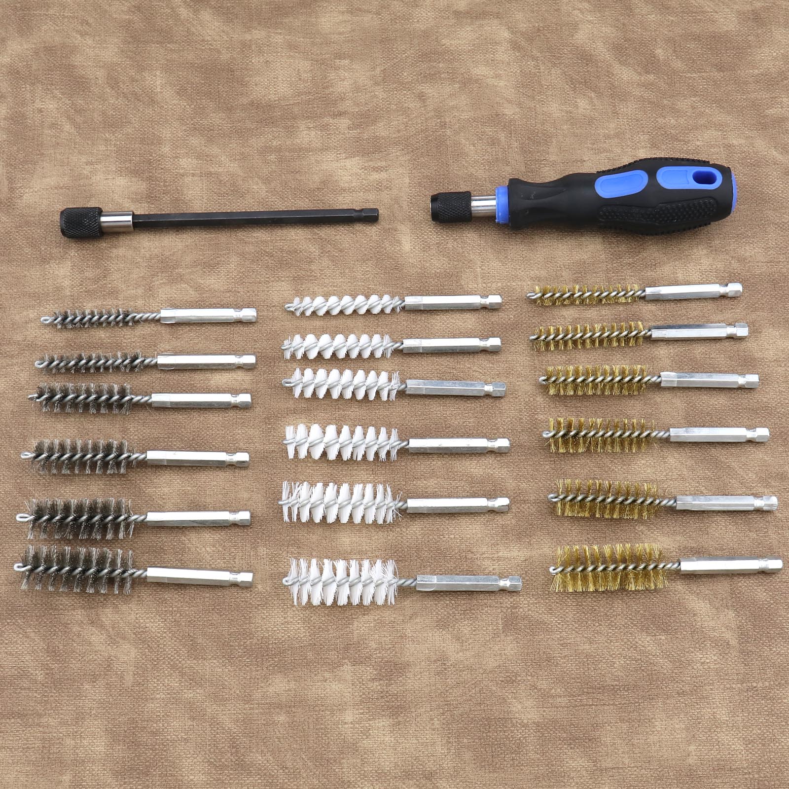 20Pcs Detailing Wire Brush Set with Handle Hex Head Bit Extension Tool