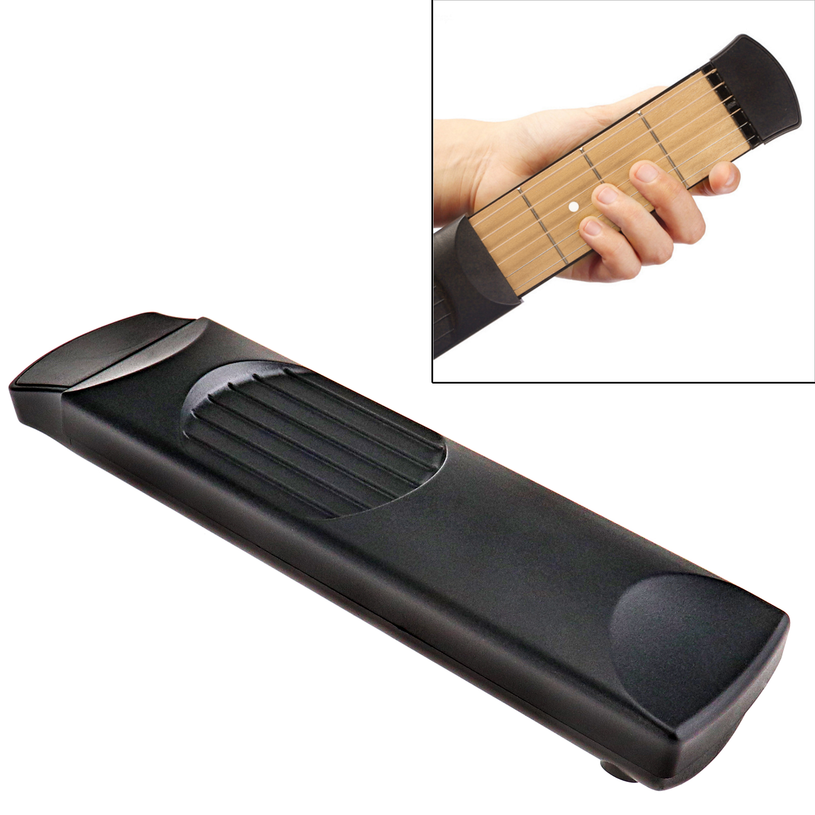 1 Portable Pocket Guitar Practice Tool Gadget 6 Fret Model w//Bag Pick Allen Key