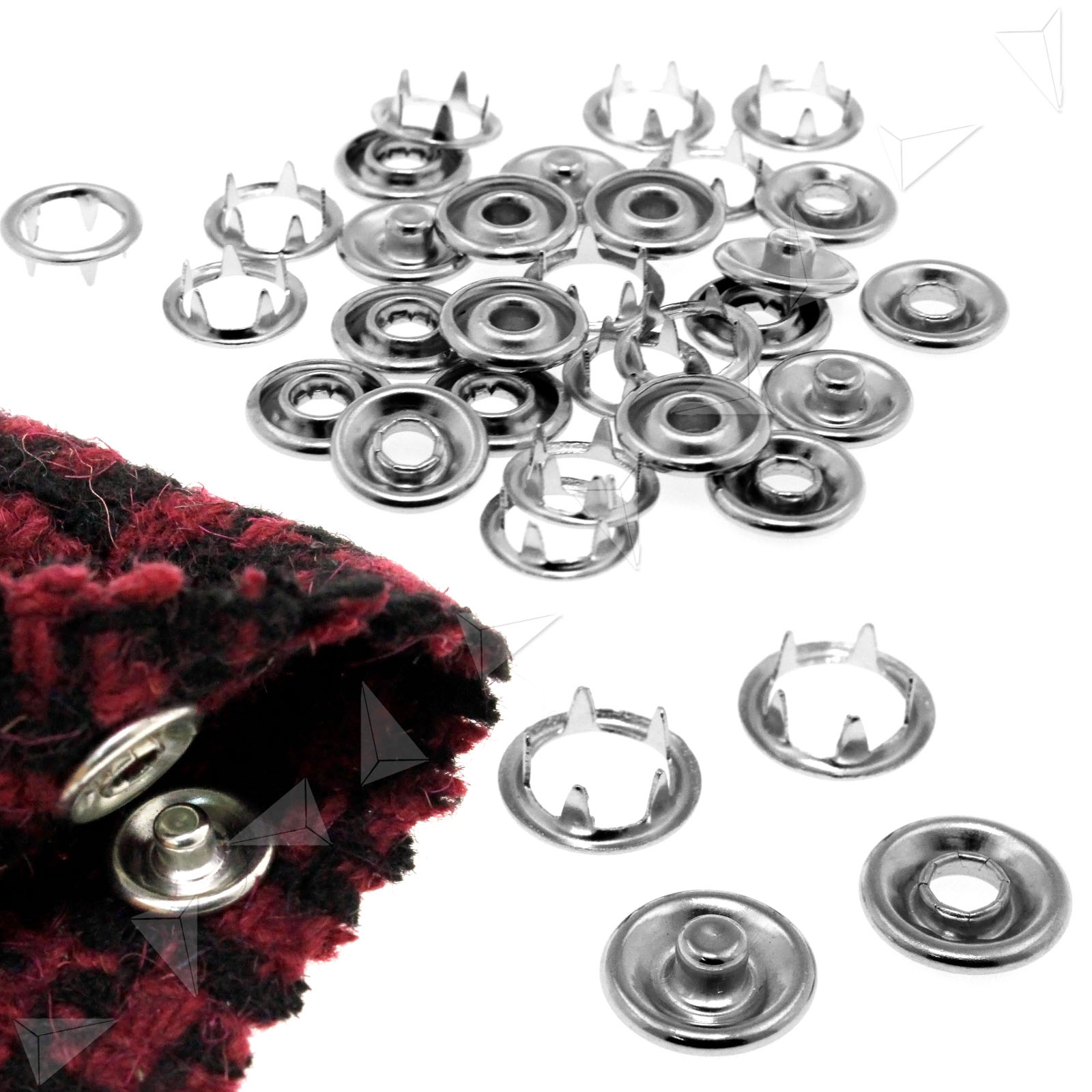 100 Sets Silver Press Studs snap fasteners/popper 9.5mm New eBay