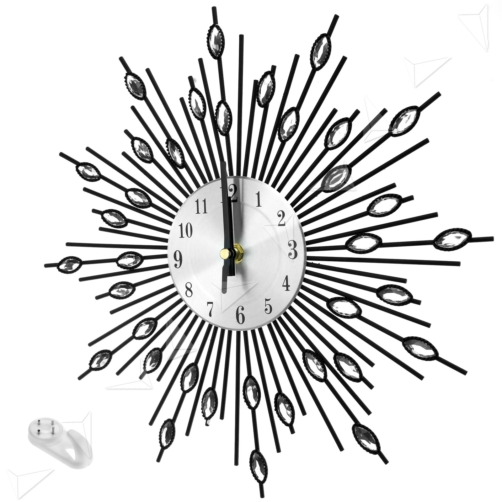 Modern Diamante Beaded Jeweled Sunburst Silver 33cm Wall Clock New