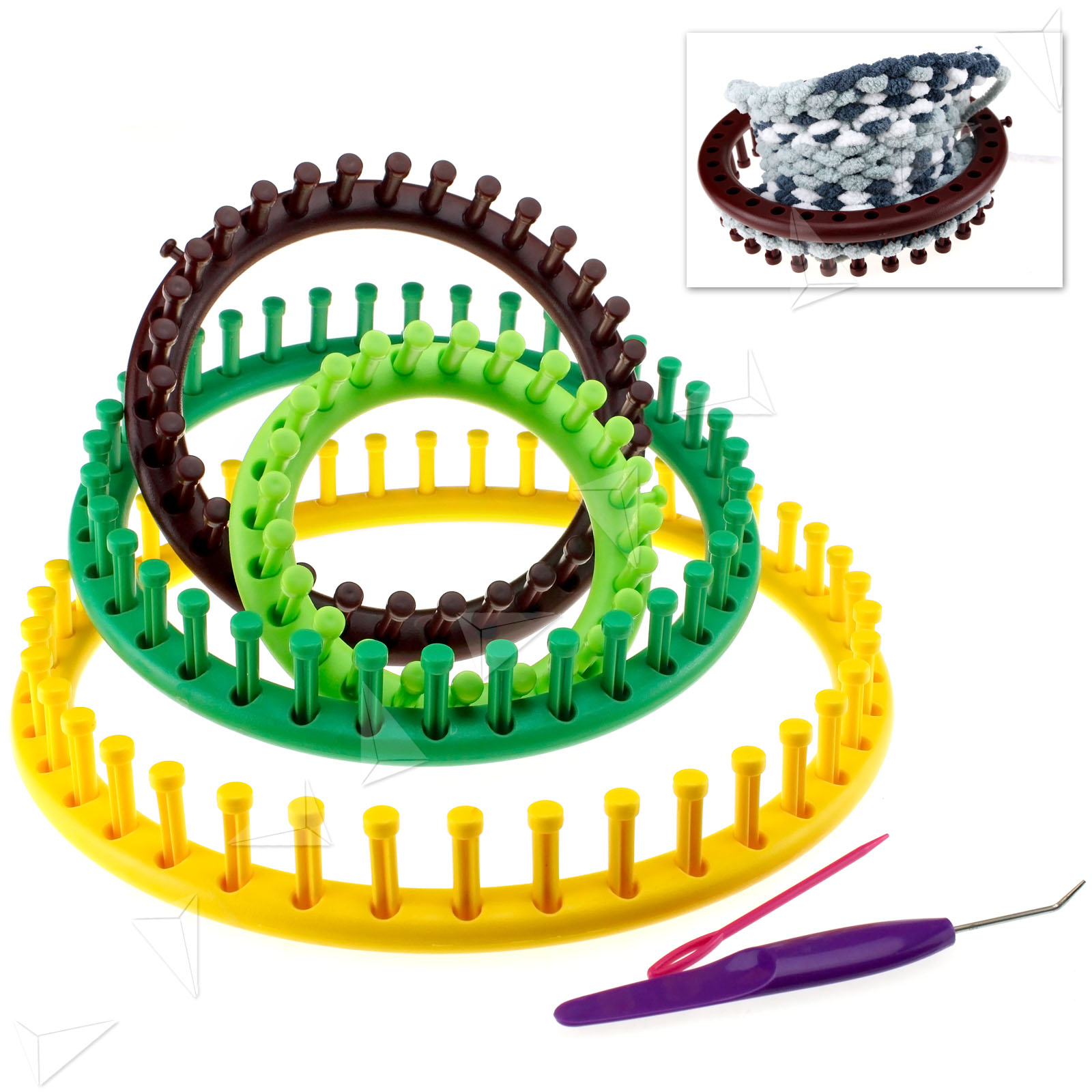 Knitting Knitter Looms Ring Set + Pompom Maker Craft Kit Sock Scarf Hat
