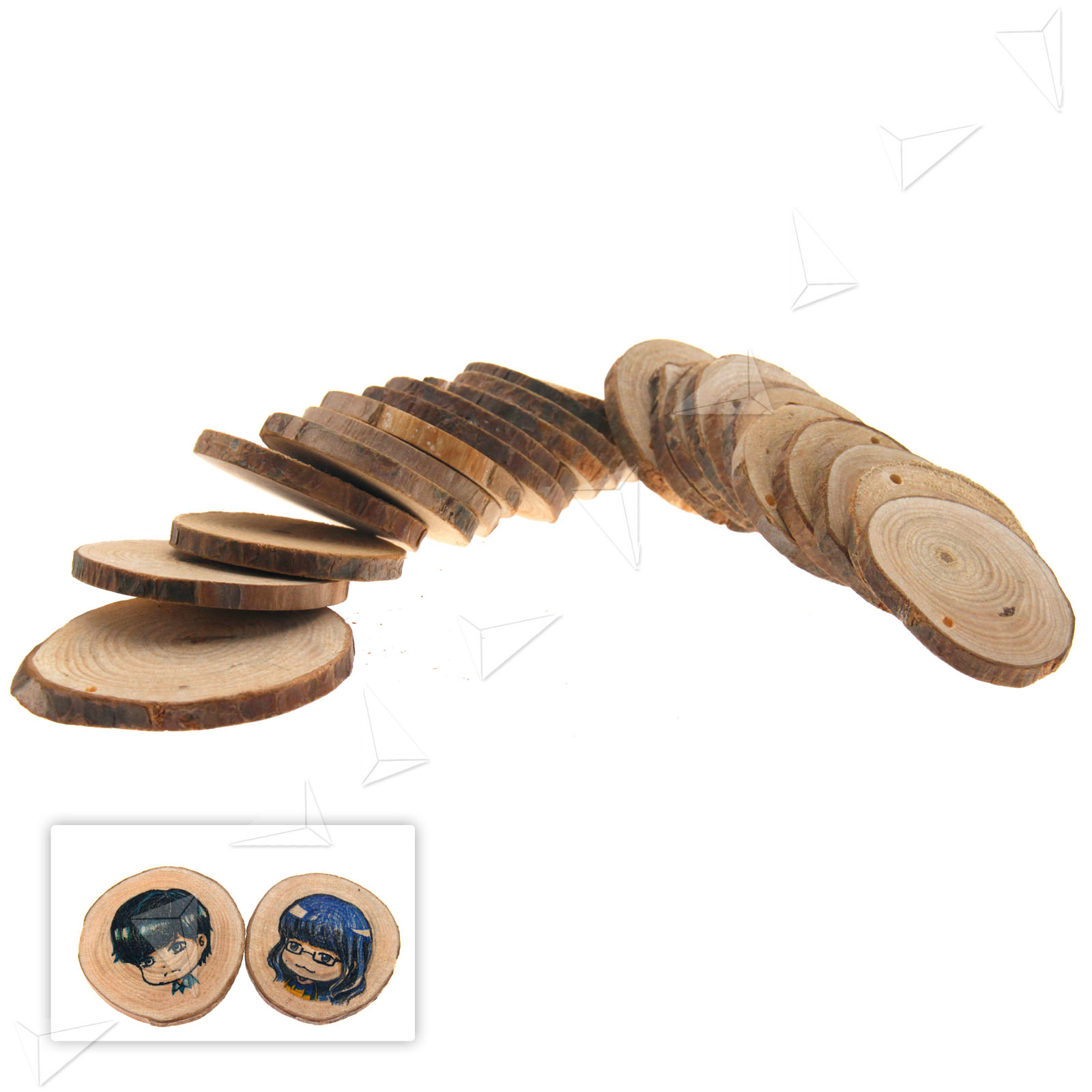 24 Wood Round Discs Slices With Hole for Home DIY Craft Hobbies