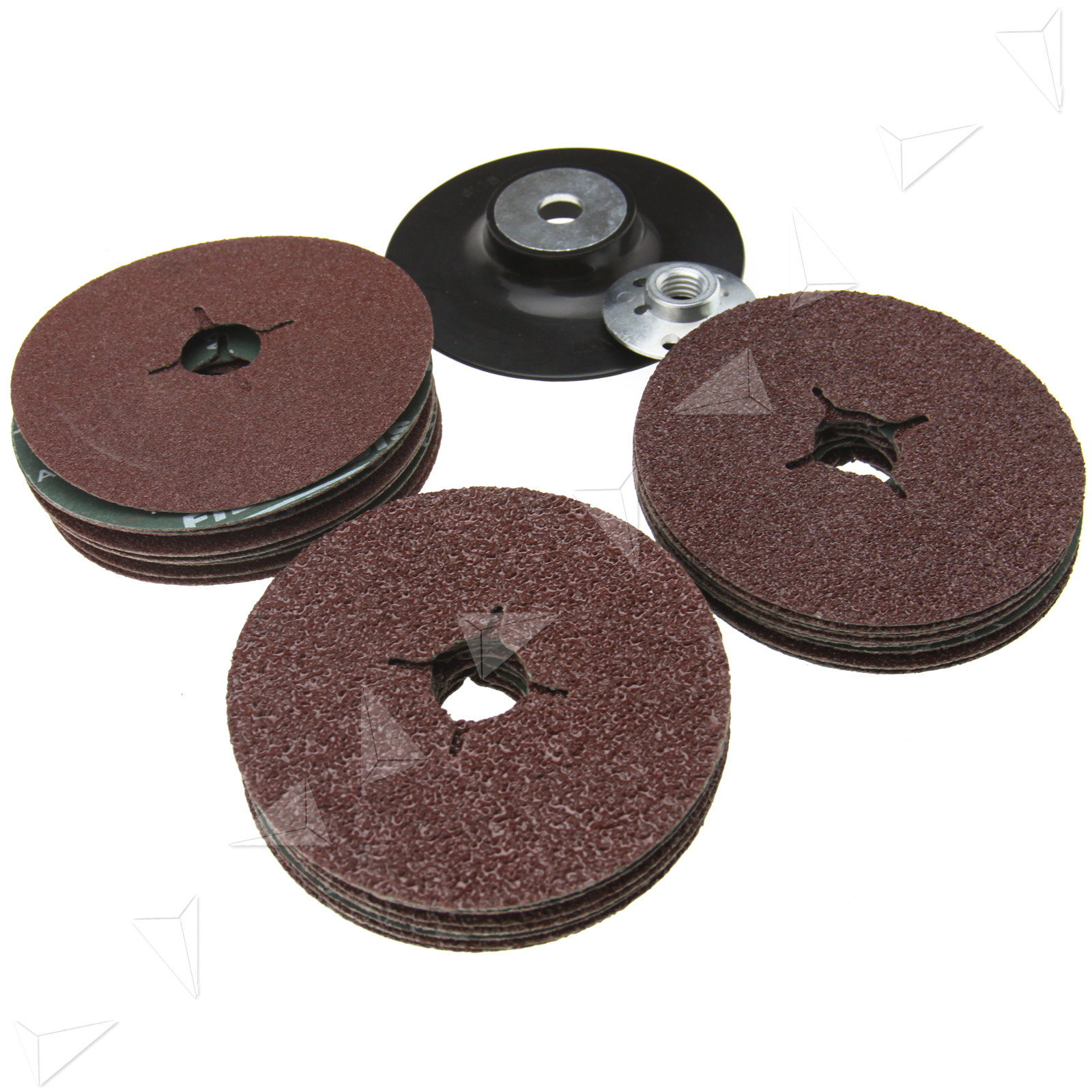 Rubber Backing Pad for Angle Grinder & 30 Fibre Backed Sanding Discs