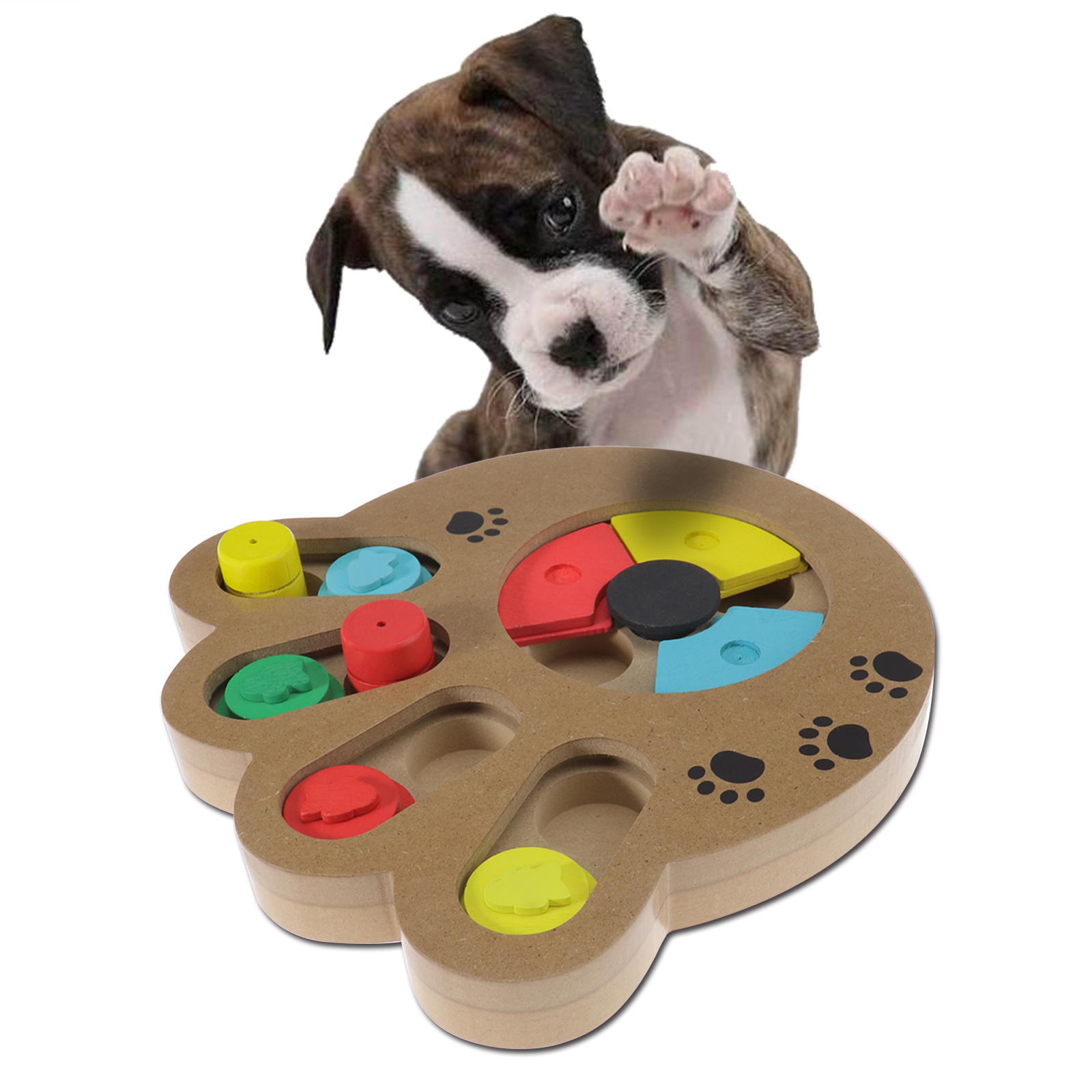 Pet Dog Game IQ Training Toy Wooden Interactive Food Dispensing Puzzle