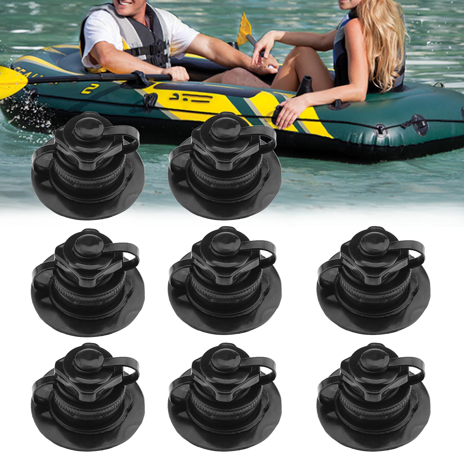 8pcs Kayaks Inflatable Boat Raft Rubber Dinghy Air Plug Bed Valve Black