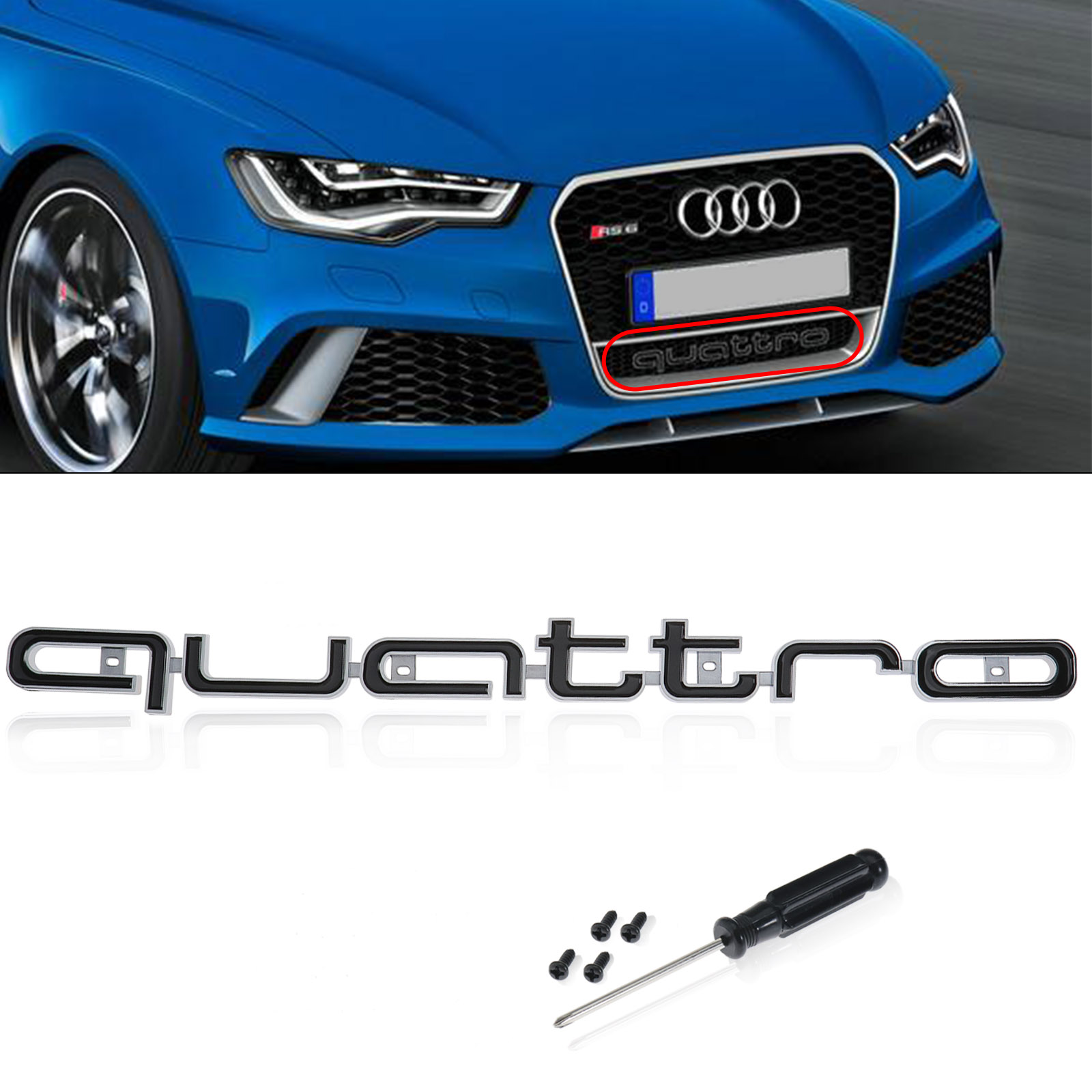 RS Style Quattro Emblem Logo Front Grill Badge Fit For Audi A3 A4 A5 A6