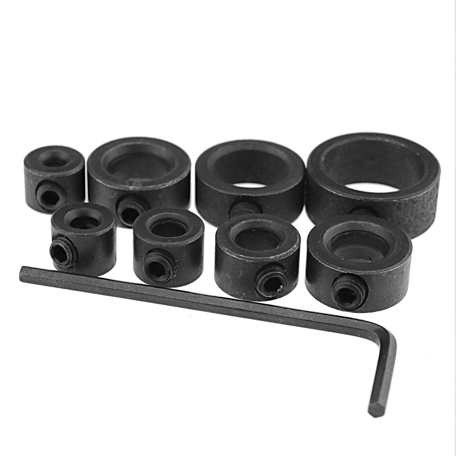 8x Drill Depth Stop Collars Ring Dowel Shaft Chuck & Hex Wrench