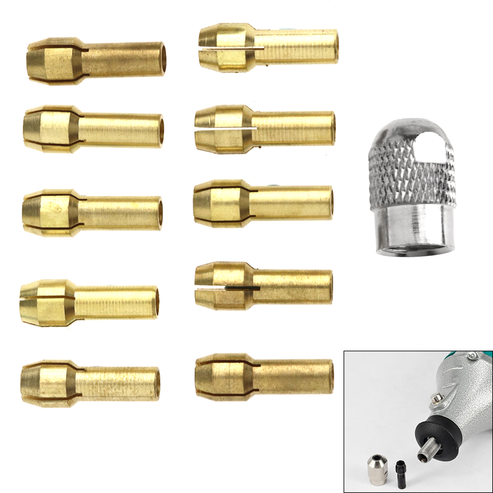 10 Sizes Assortment Brass Drill Collet Bit & 1x M8 Chuck Tool Kits Set