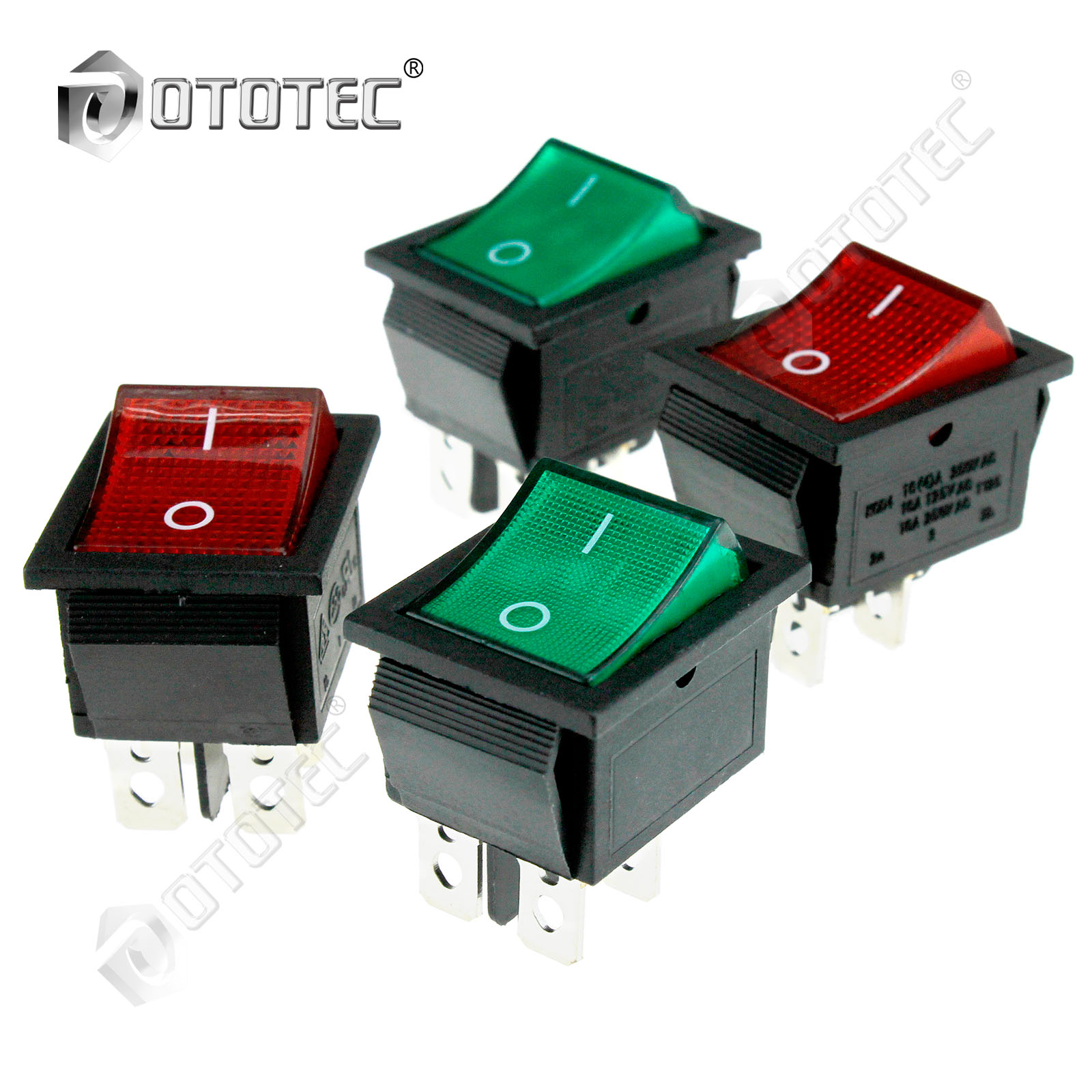 Hahiyo KCD4-201N Rocker Switch – AC 250V 16A, 4-Pin 2-Position With Red LED Indicator, Positive Tactile Feel, 2-Pack