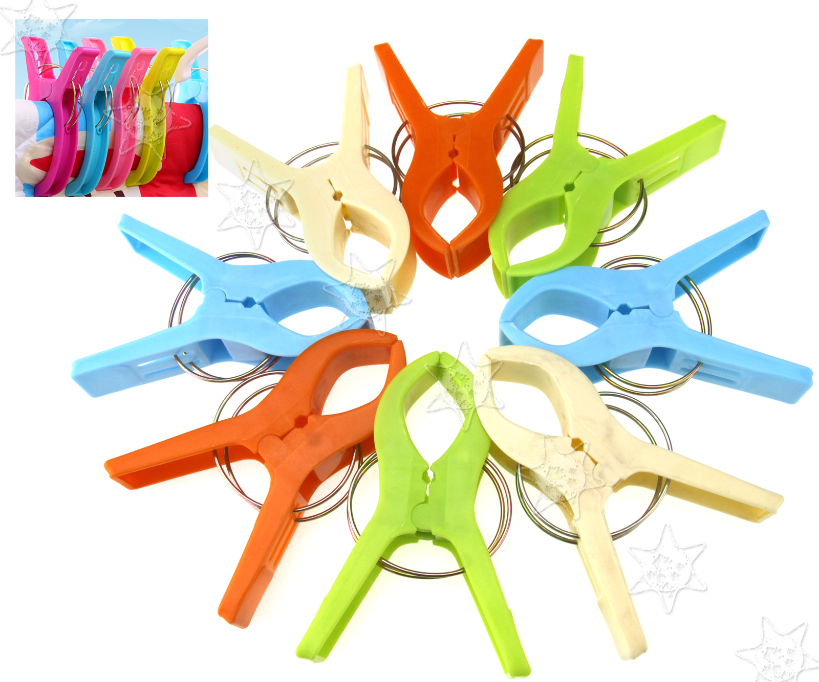 8 x Large Size Clothespins Bright Color Plastic Quilted Beach Towel